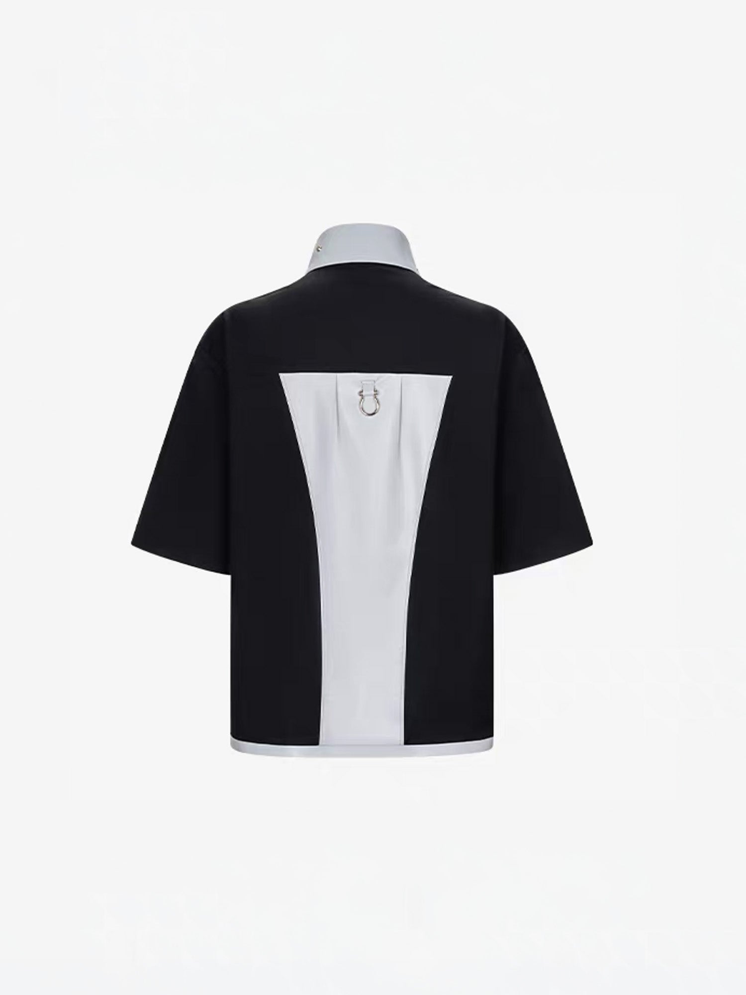 TIWILLTANG Layered-Collar Contrast-Panel Zip-Up Half Shirt, premium urban and streetwear designers apparel on PROJECTISR.com, TIWILLTANG
