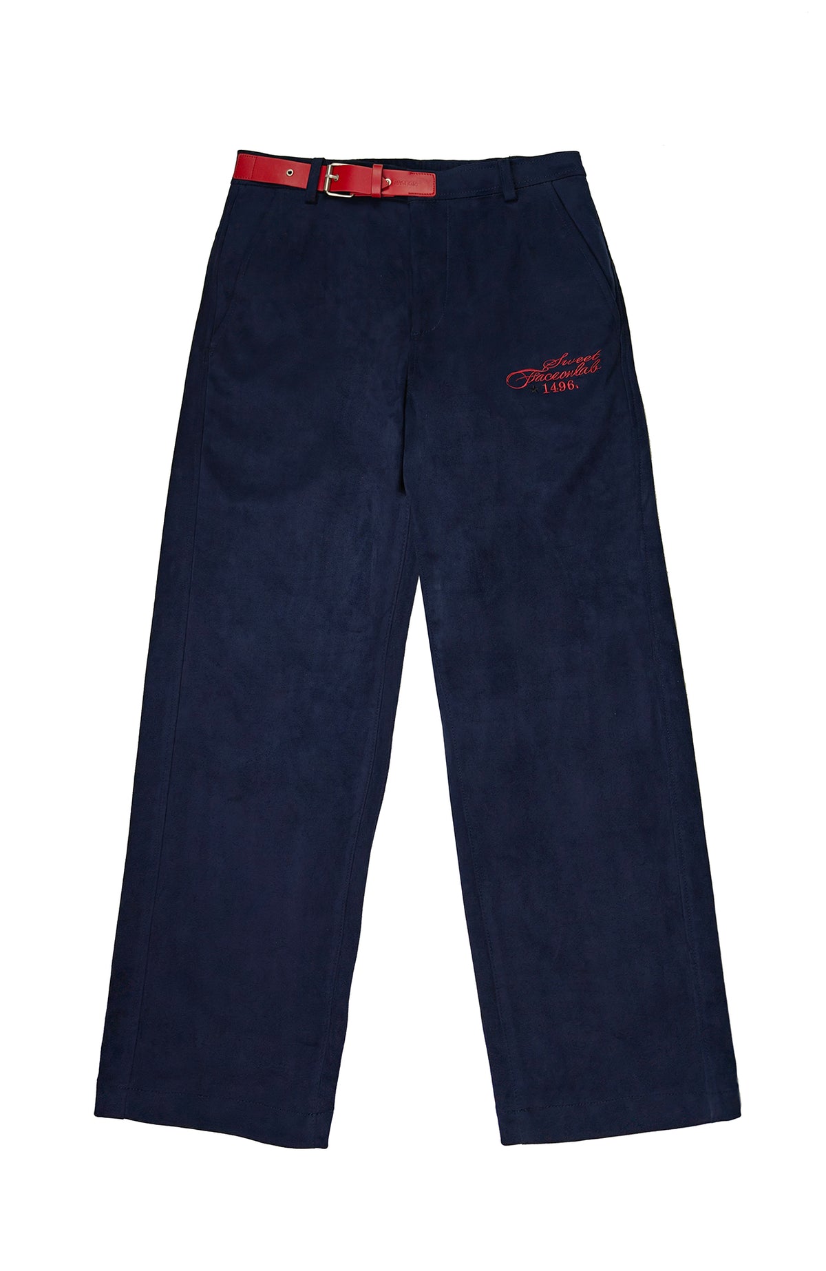 FACEONLAB Embroidered Straight-Leg Faux Leather Pants