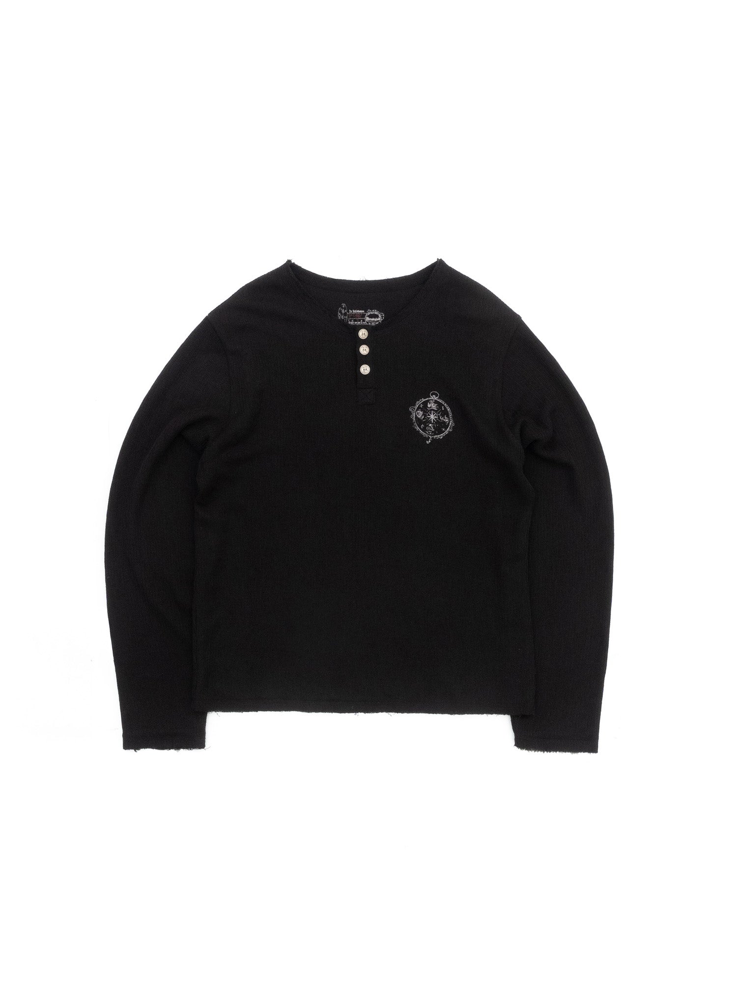 IN EXISTENCE Raw Hem Henley Long-Sleeve Tee