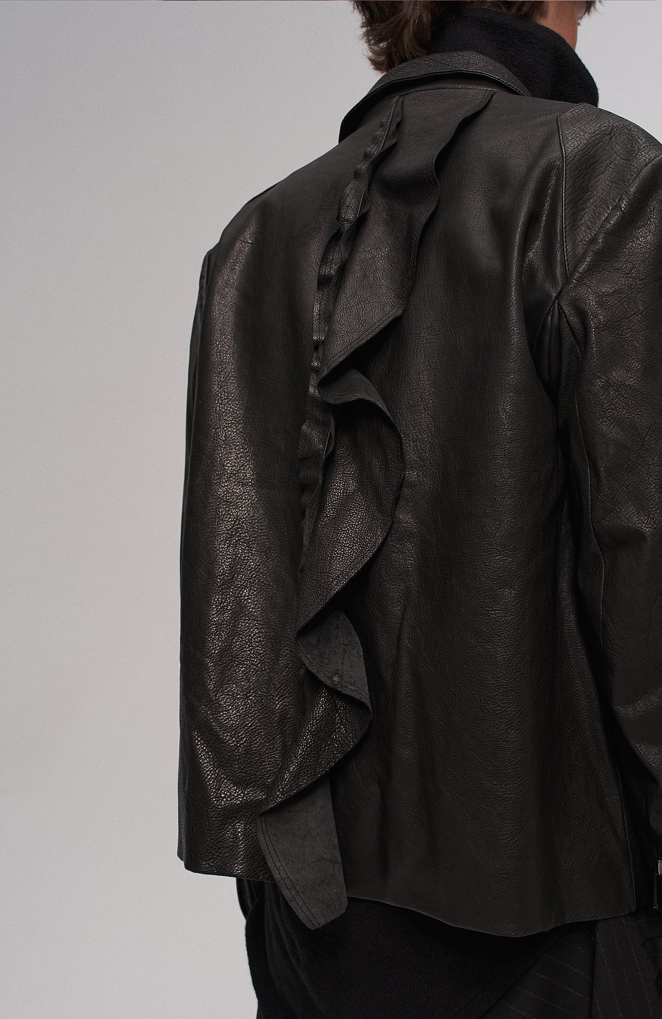 ILNya Nieternite Nifutur Asymmetric Ruffled Leather Biker Jacket