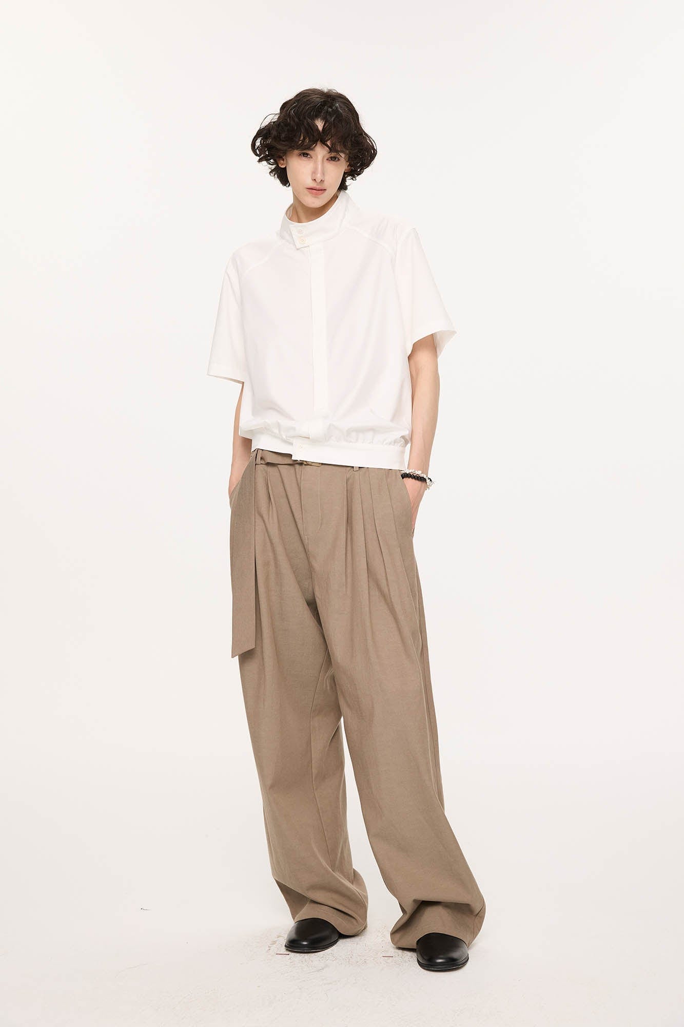 KREATE Harrington Stand-Collar Half Sleeve Shirt