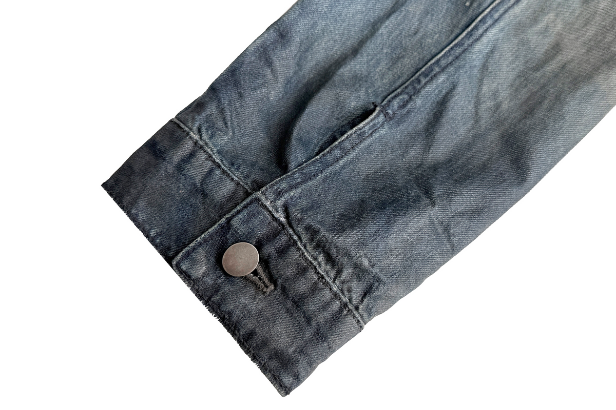 CINDER VEIN Brush-Paint Washed Distressed Denim Jacket