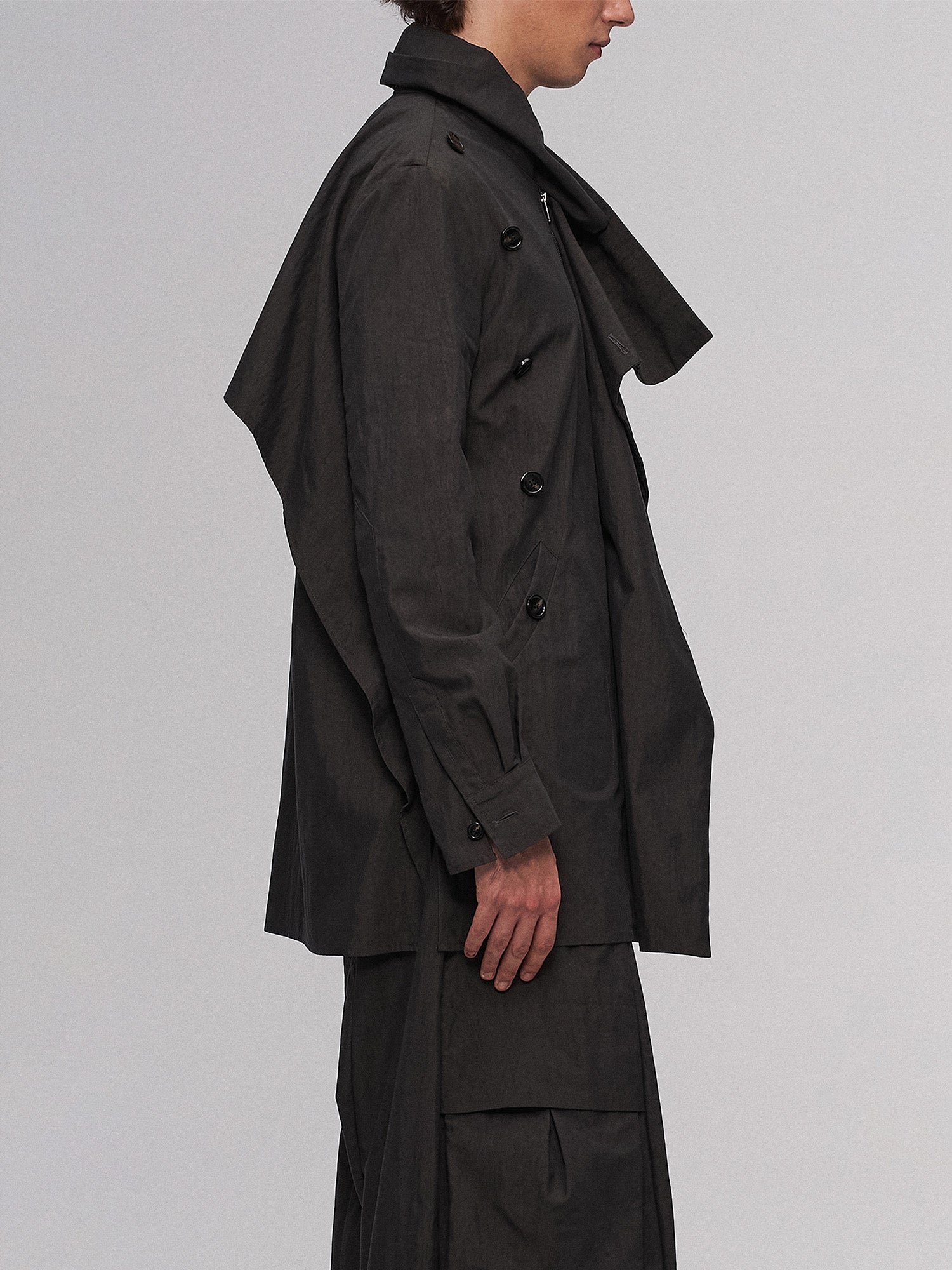 ILNya Nieternite Nifutur Asym Layered Wrap-Collar Shirt Coat Dark Green