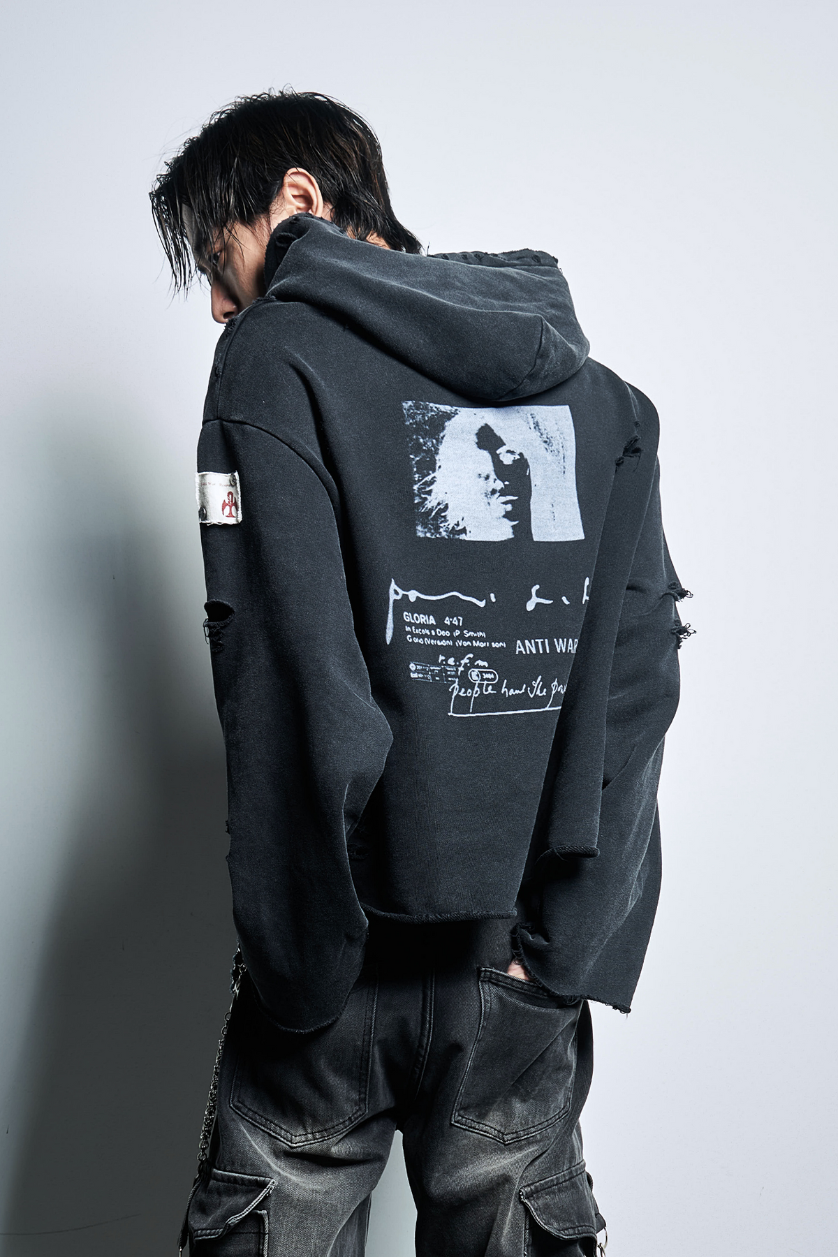 ANTI WAR REVIVAL Distressed Portrait Graphic Oversized Hoodie