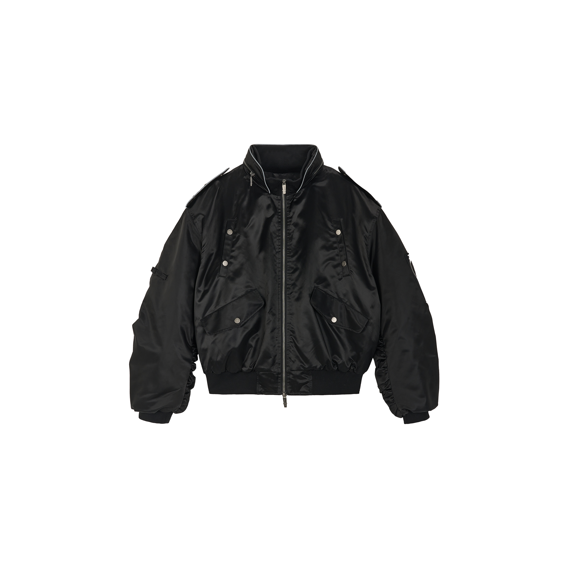 SAVAGEGROWTHWORLD Embroidered Ruched-Sleeve Reflective-Stripe Bomber