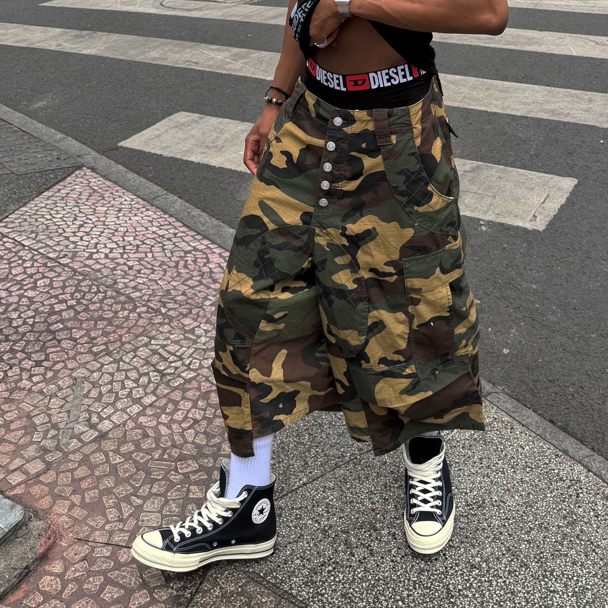 STEEPC Button-Fly Camo Quilted Cargo Shorts