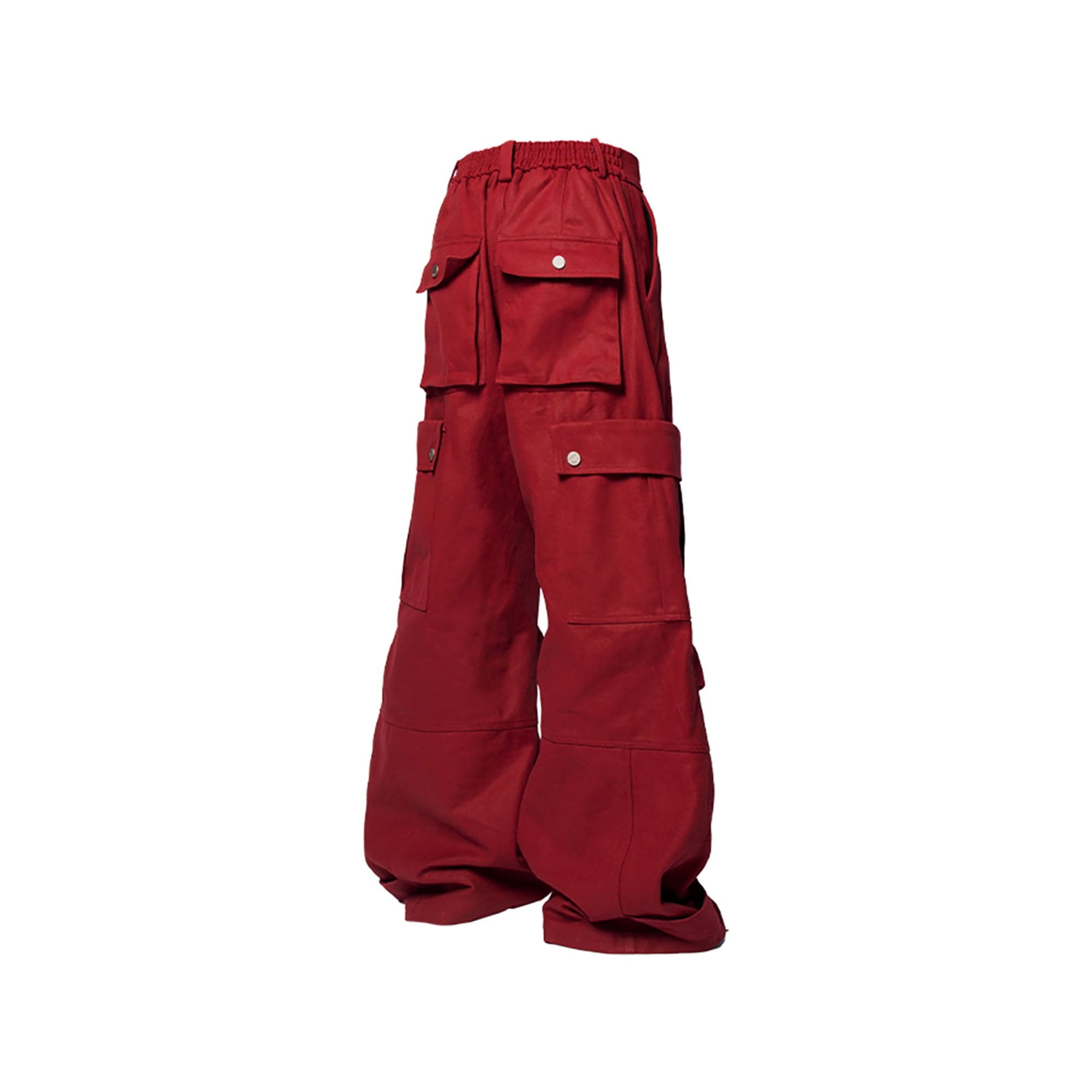 RELABEL Multi-Pocket Oversized Workwear Cargo Pants Red, premium urban and streetwear designers apparel on PROJECTISR.com, RELABEL