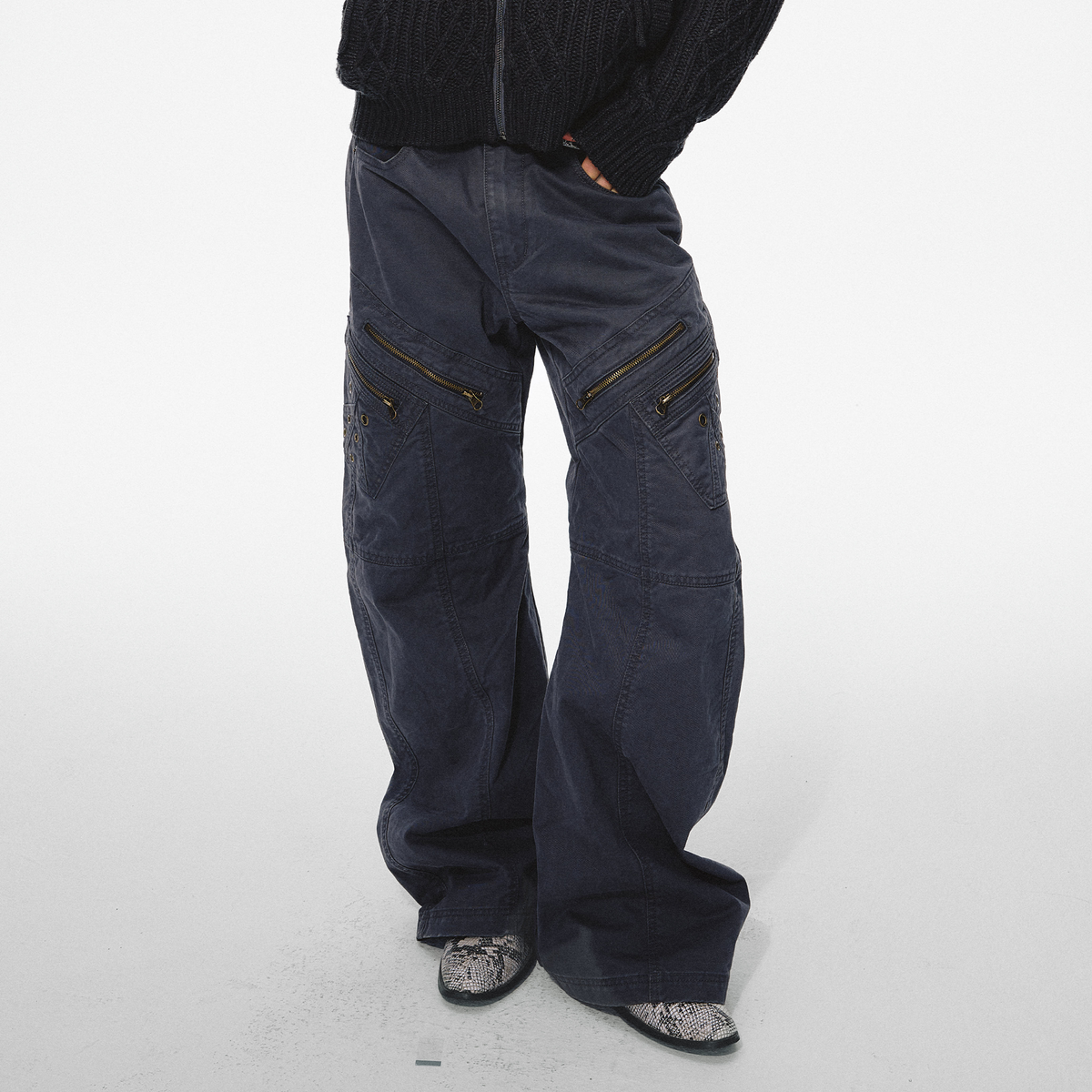 TRECLUB Retro Washed Spliced Multi-Pocket Cargo Pants, premium urban and streetwear designers apparel on PROJECTISR.com, TRECLUB