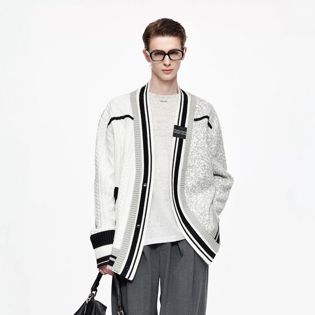 TIWILLTANG Asymmetrical Striped Ribbed Cardigan