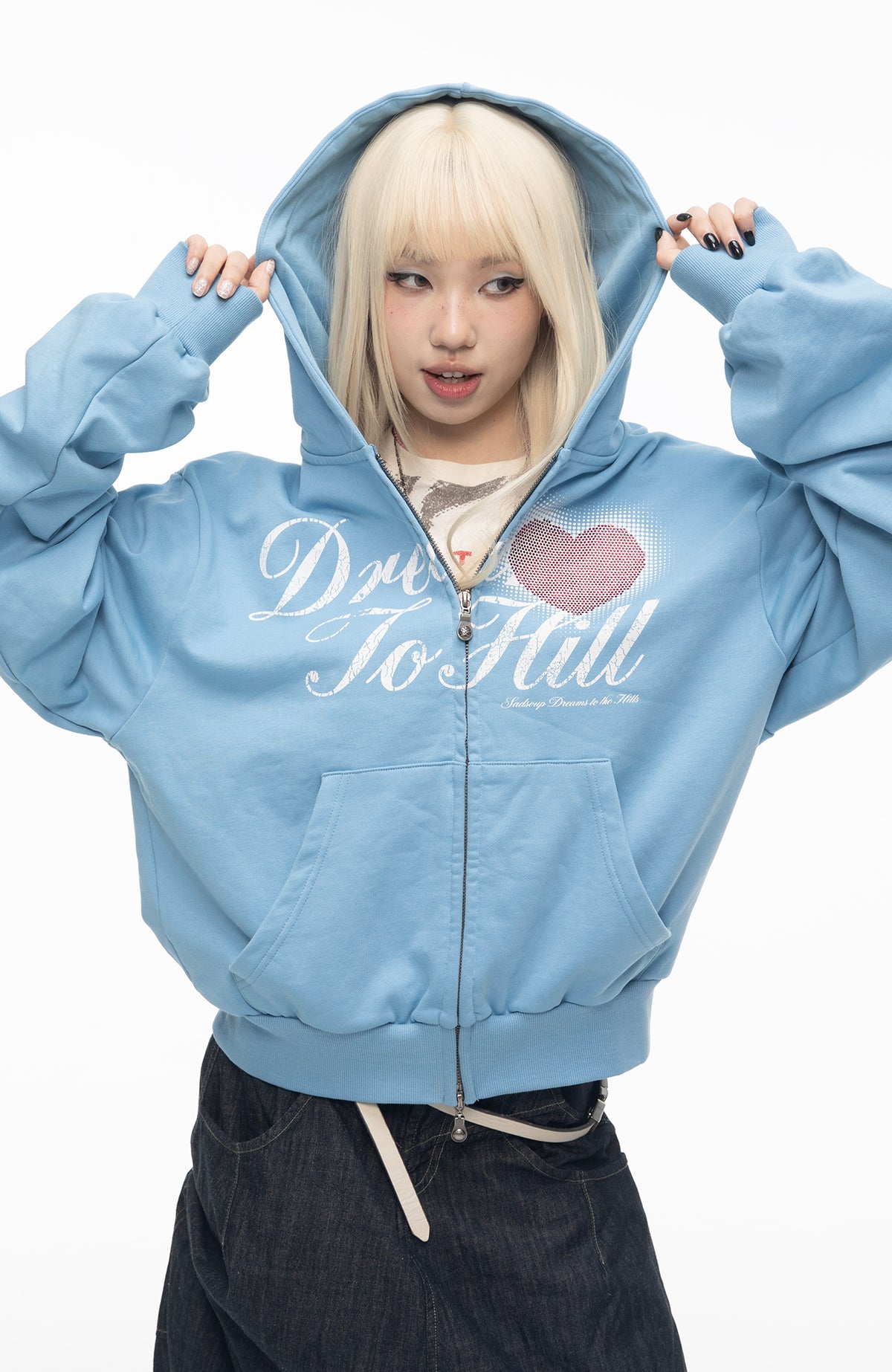 SADSOUP Dreamy Heart Print Zip-Up Hoodie