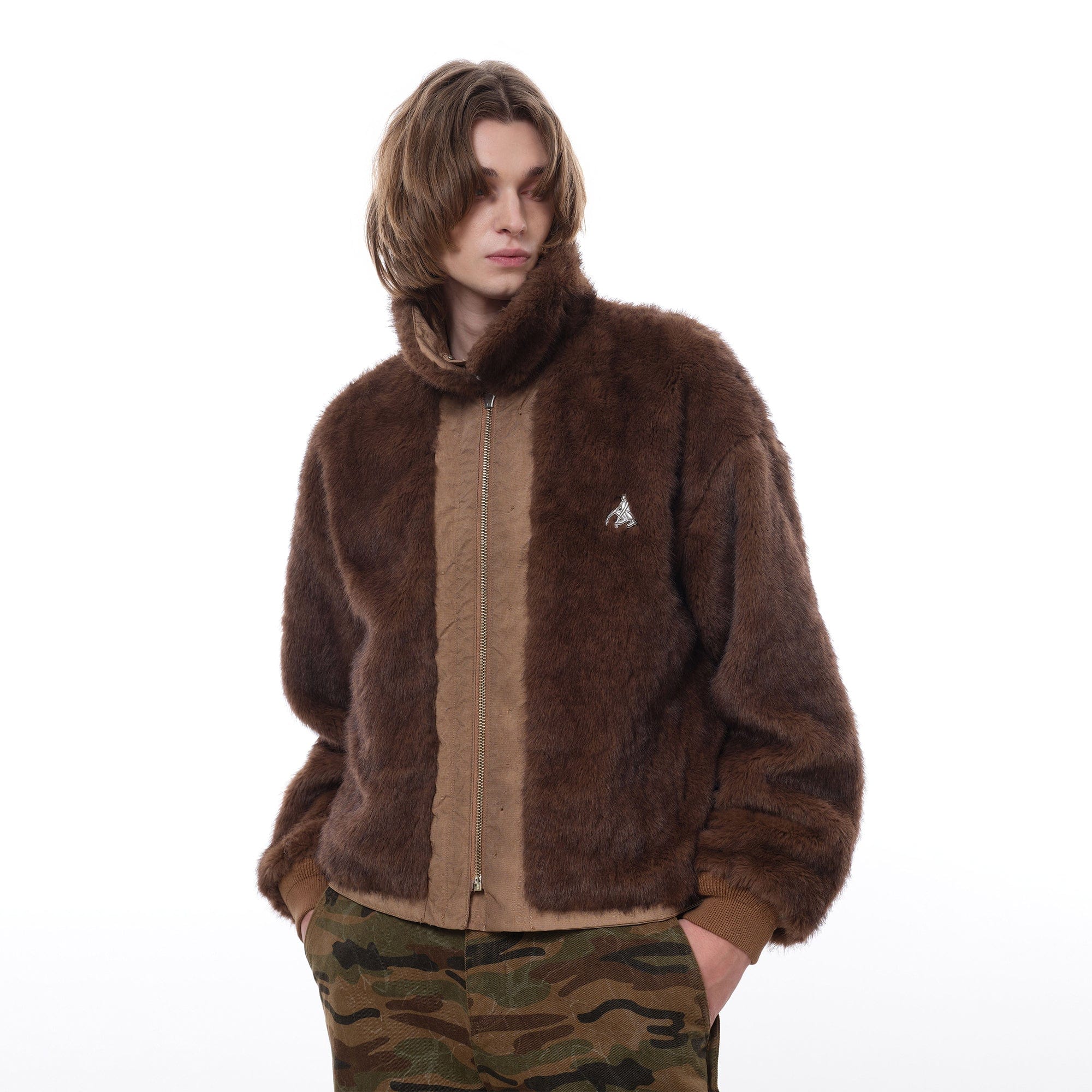 FACEONLAB Distressed Reversible Fuzzy N1 Military Jacket Khaki