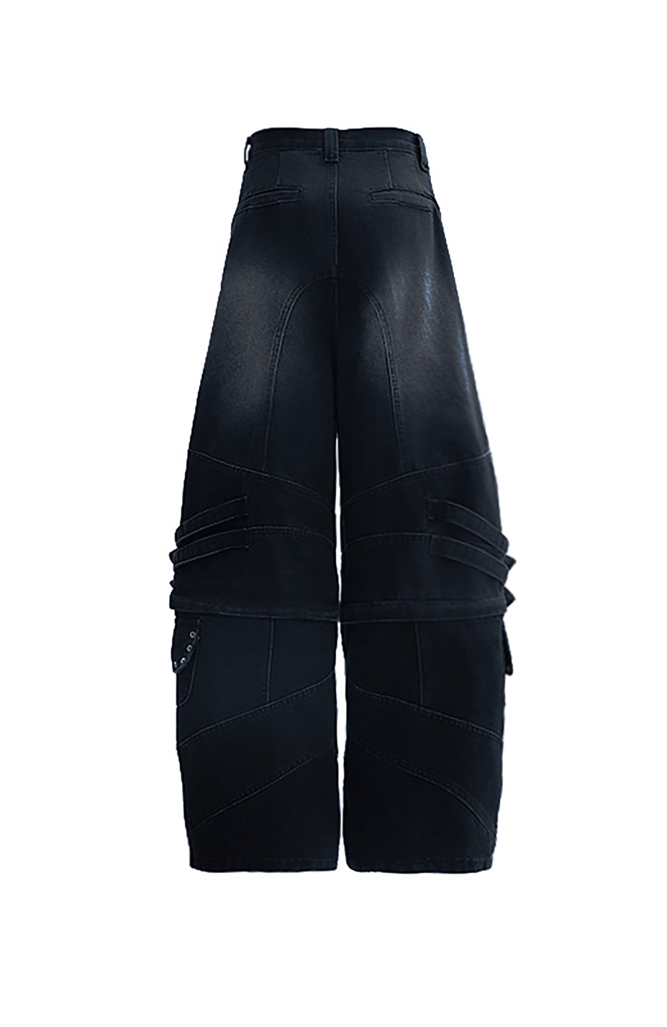 MOGONGSHE Detachable Drape-Strap Washed Jeans
