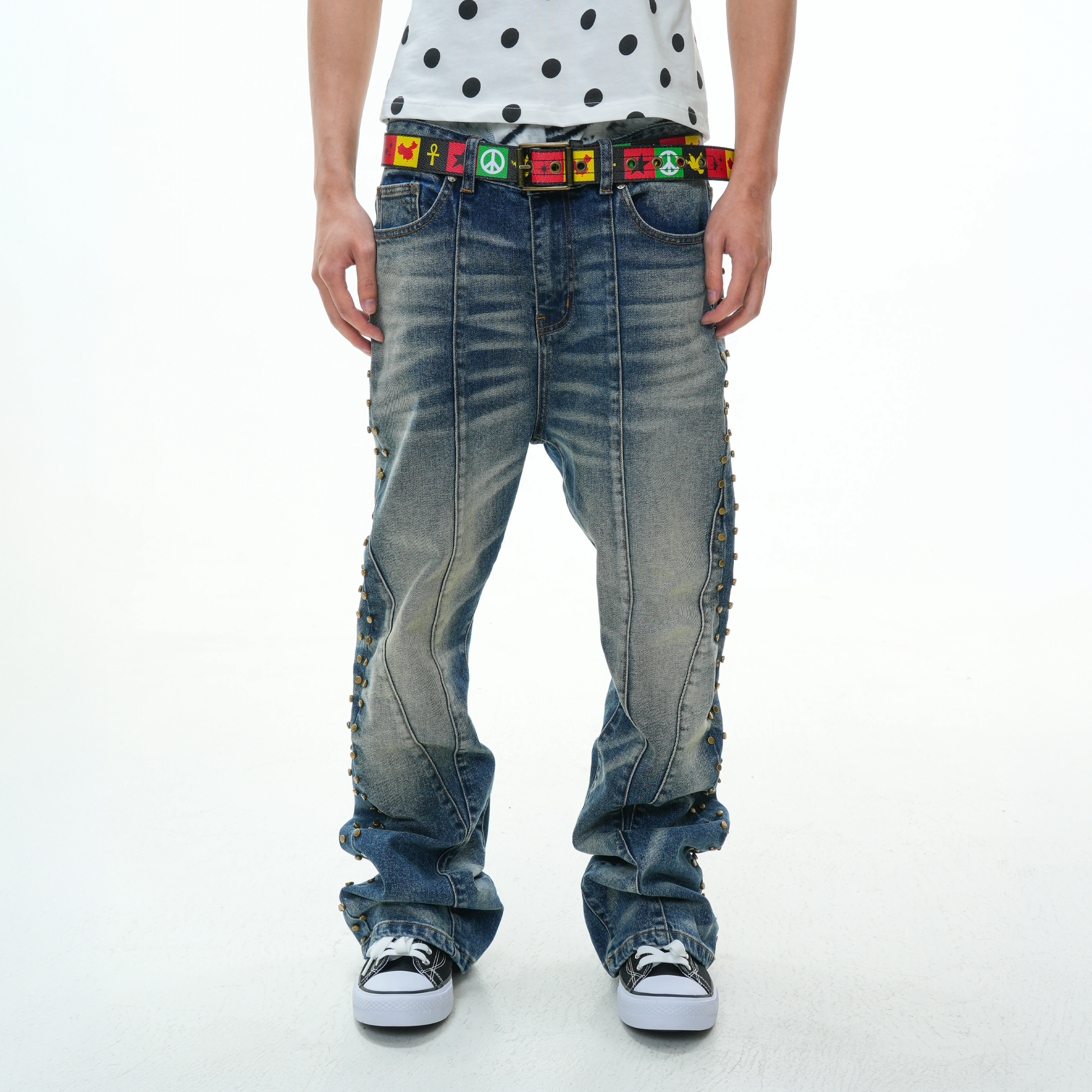 VINKID Deconstructed Side-Studded Washed Jeans