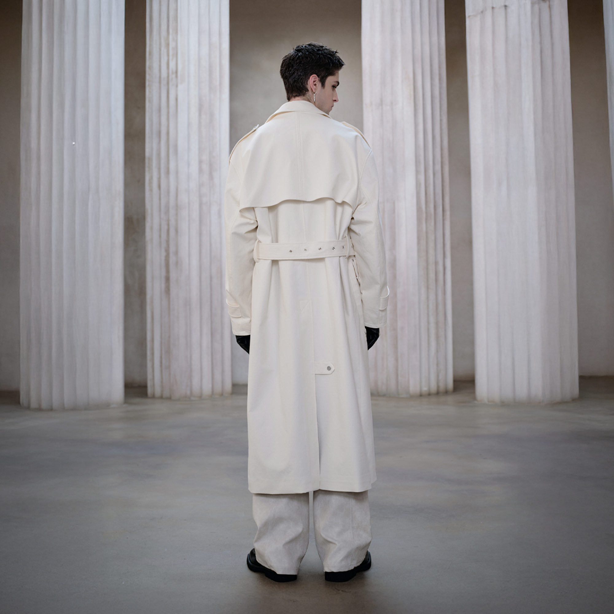 FACEONLAB Essential Military Trench Coat White