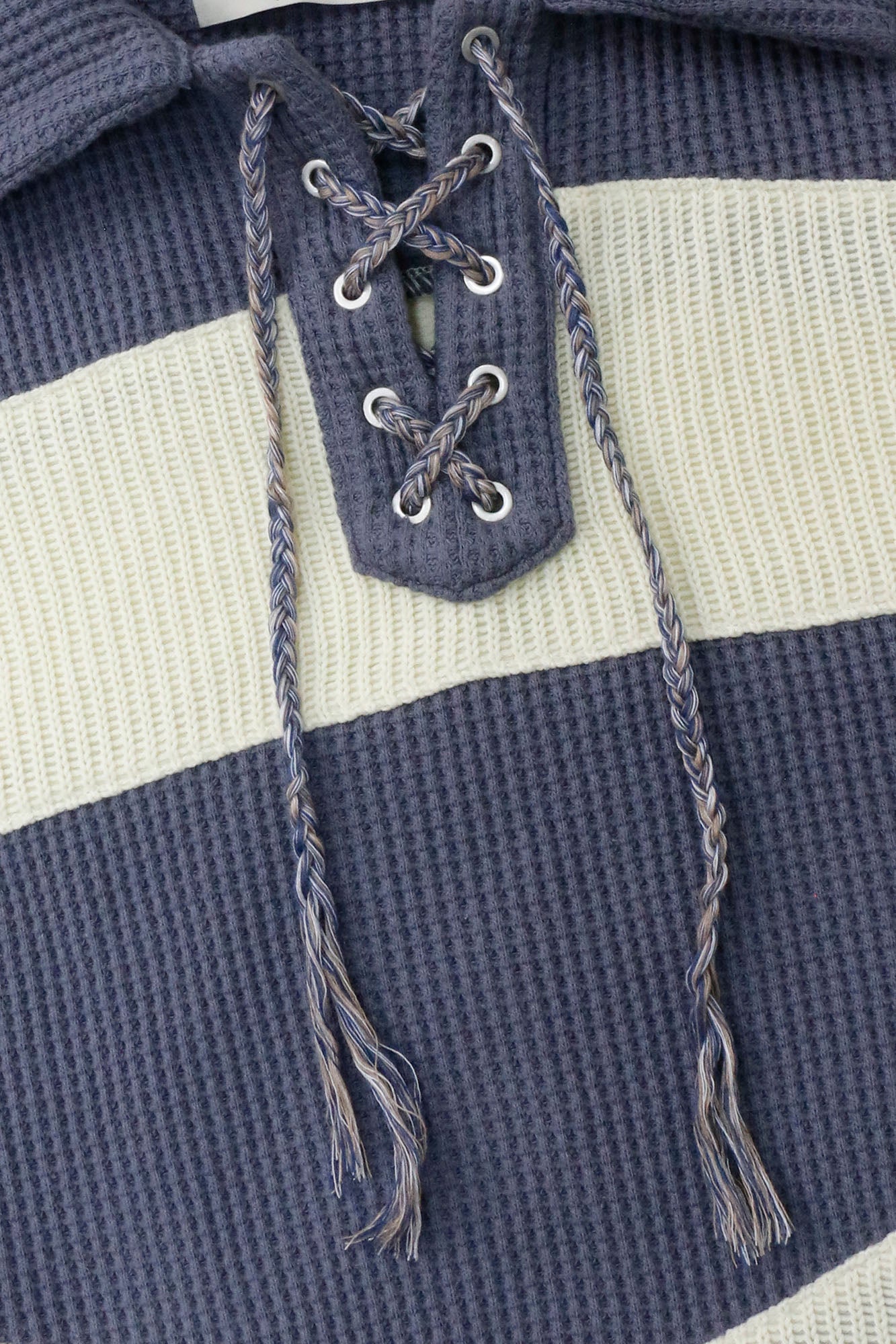 RELABEL Waffle-Knit Stripe Lace-Up Sweatshirt, premium urban and streetwear designers apparel on PROJECTISR.com, RELABEL