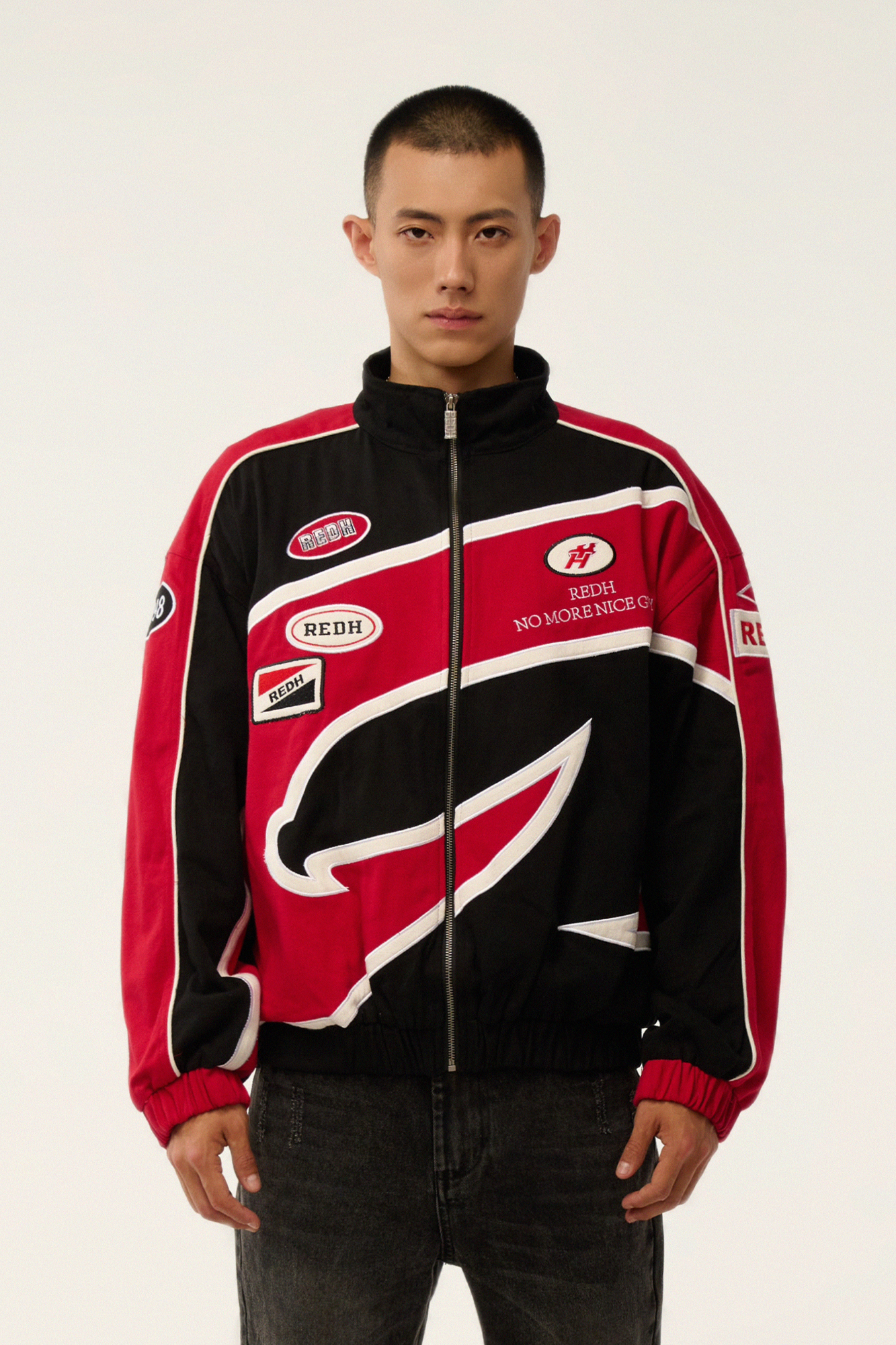 REDH Contrast Panel Embroidered Racing Jacket REDH Contrast Panel Embroidered Racing Jacket
