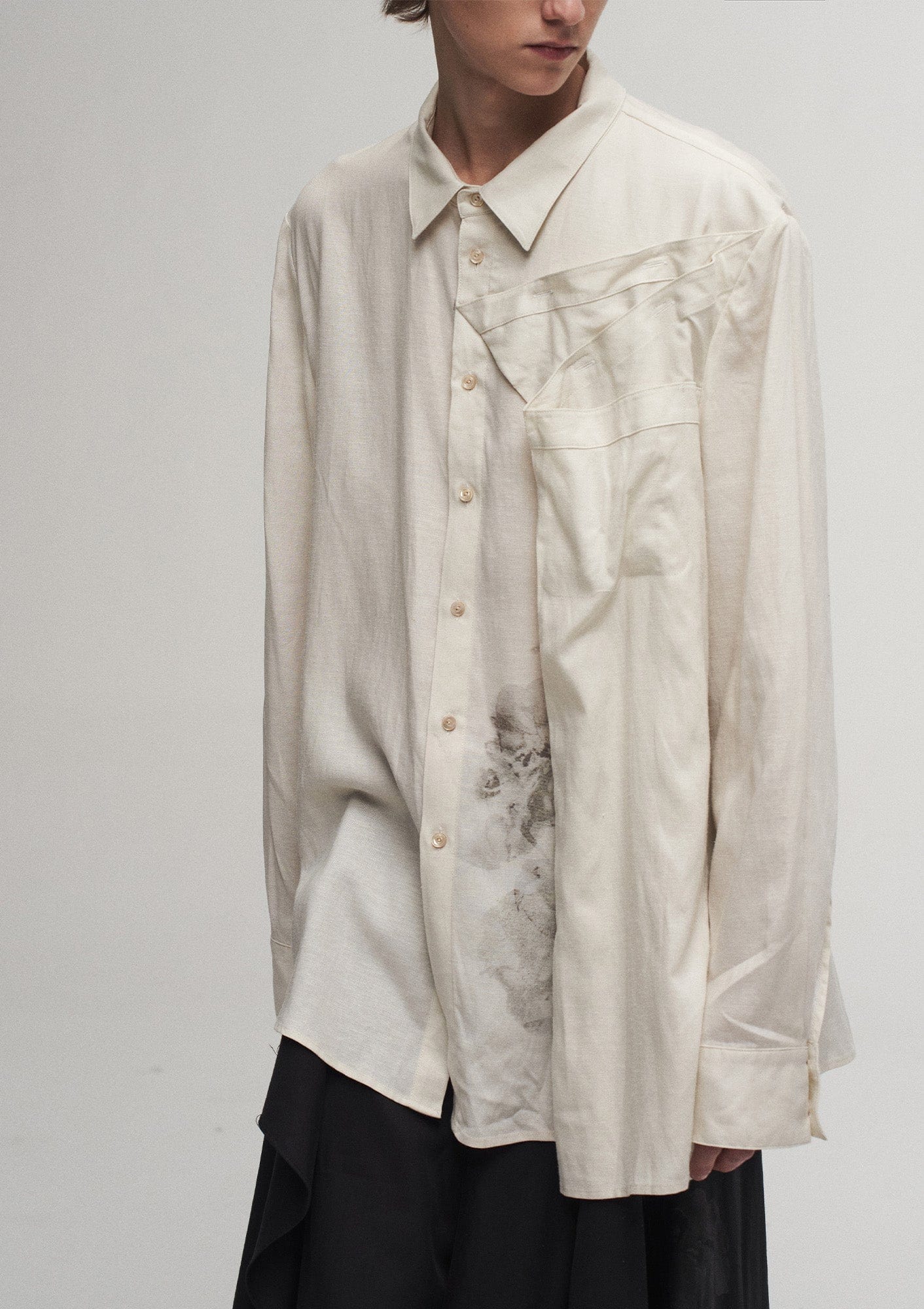 ILNya Nieternite Nifutur Asymmetric Floral Folded Drape Panel Shirt, premium urban and streetwear designers apparel on PROJECTISR.com, ILNya Nieternite Nifutur