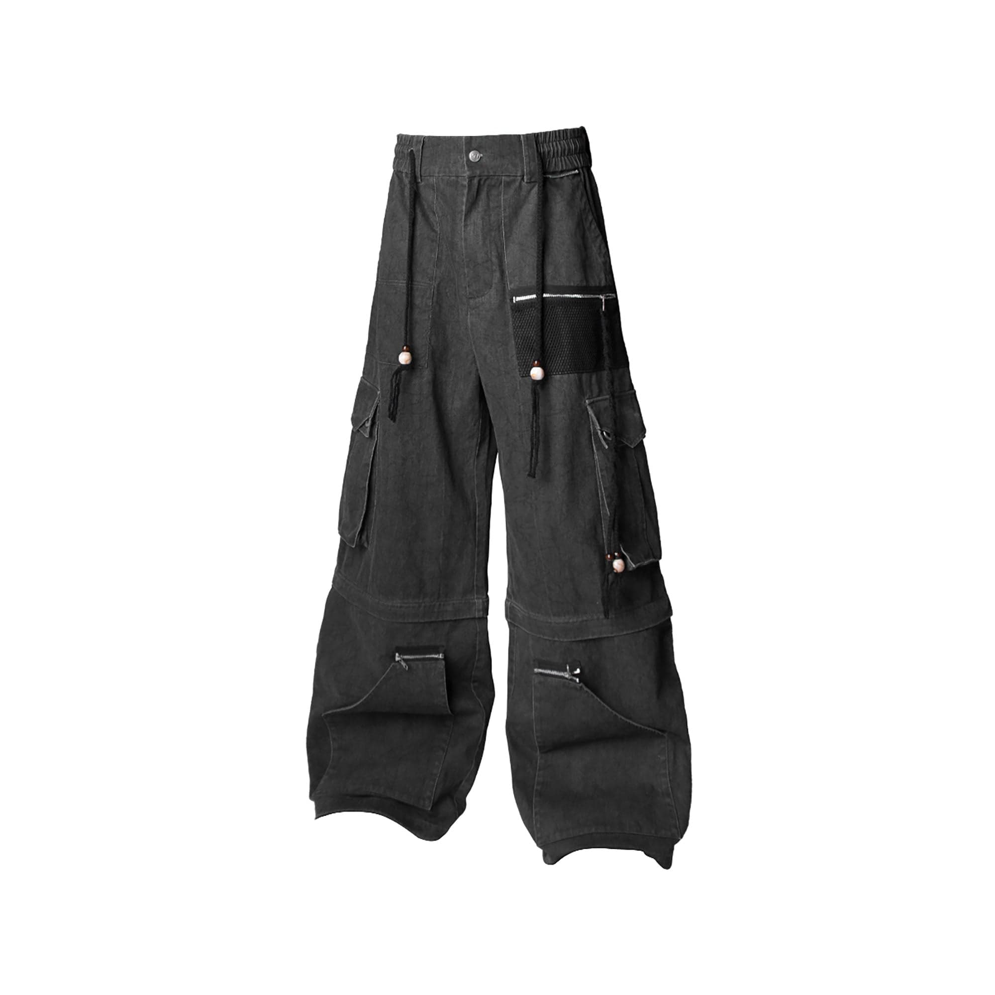 RELABEL Detachable Beaded Drawstring Cargo Black, premium urban and streetwear designers apparel on PROJECTISR.com, RELABEL