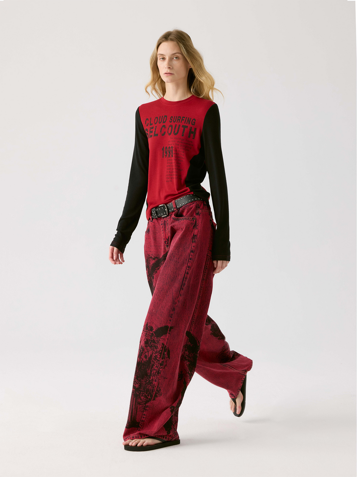 HAHAHA Hand-Painted Graphic Washed Wide-Leg Jeans