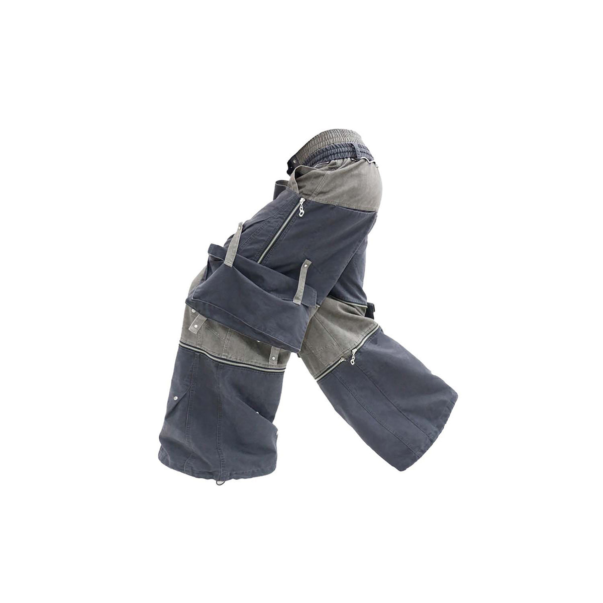 RELABEL Deconstructed Double-Waist Paneled Wide-Leg Cargo Pants, premium urban and streetwear designers apparel on PROJECTISR.com, RELABEL