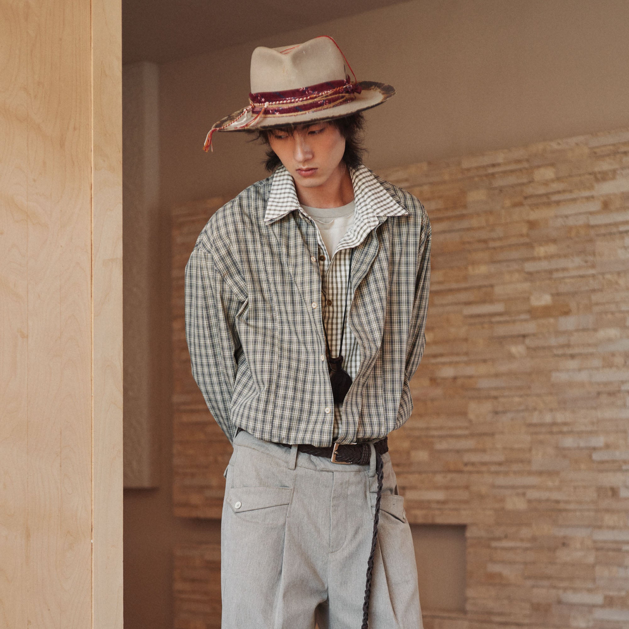GONGHE REPUB Faux Layered Collar Plaid Shirt, premium urban and streetwear designers apparel on PROJECTISR.com, GONGHE REPUB