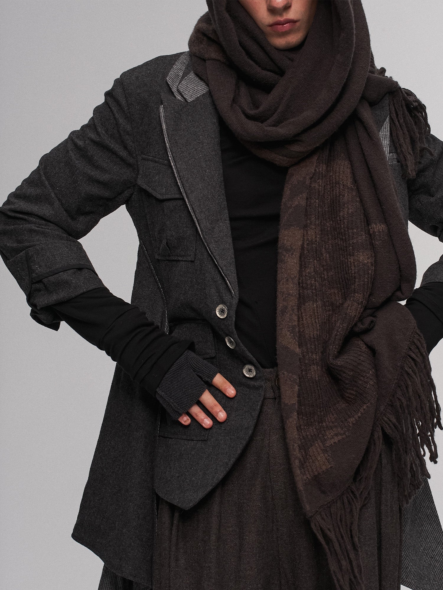 ILNya Nieternite Nifutur Asym Draped-Pleated Panel-Collar Blazer