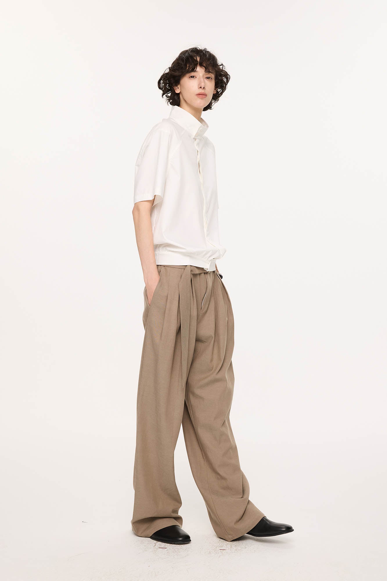 KREATE Harrington Stand-Collar Half Sleeve Shirt