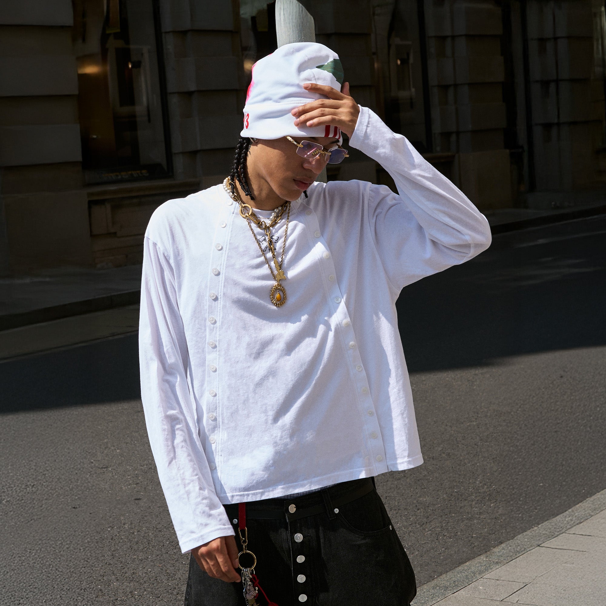 STEEPC Double-Button Graphic Long-Sleeve Tee, premium urban and streetwear designers apparel on PROJECTISR.com, STEEPC
