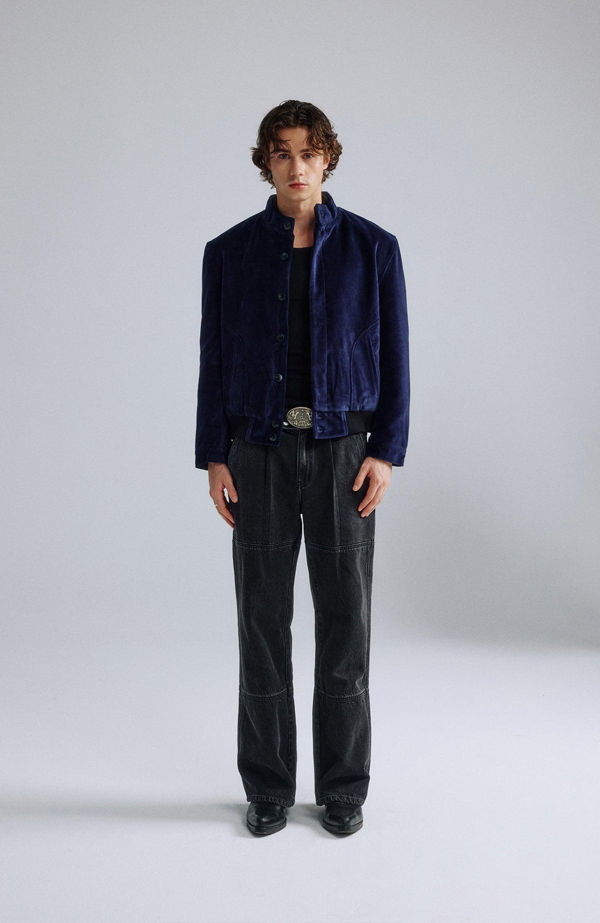 IN EXISTENCE Velvet-Texture Spliced Short Jacket