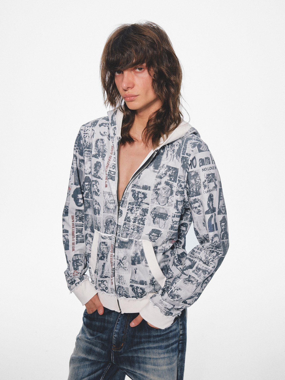 TRECLUB Retro Portrait Full-Print Hooded Jacket
