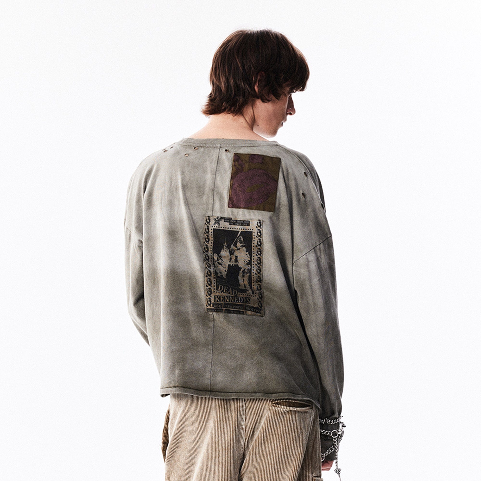 RICHILL Patchwork Ripped Washed Long-Sleeve Tee