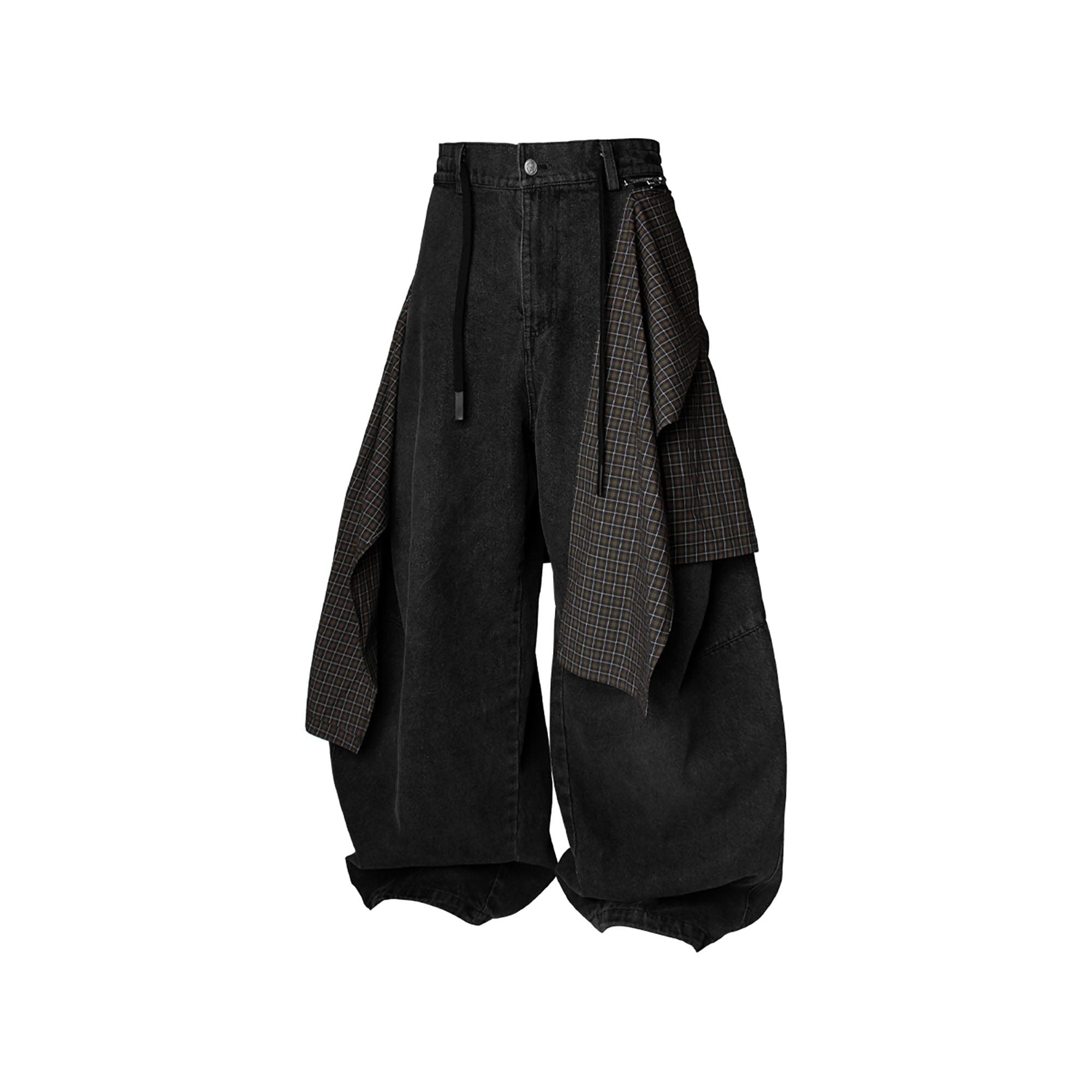 RELABEL Detachable Drape Drawstring Baggy Jeans Black, premium urban and streetwear designers apparel on PROJECTISR.com, RELABEL