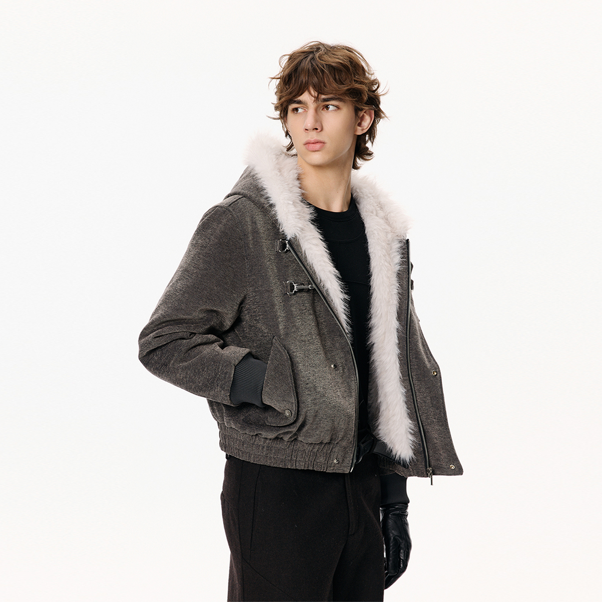 KREATE Hooded Chenille Textured Puffer Jacket