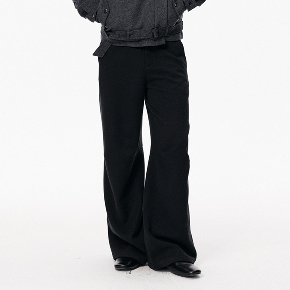 KREATE Curved Wide-Leg Wool-Blend Trousers