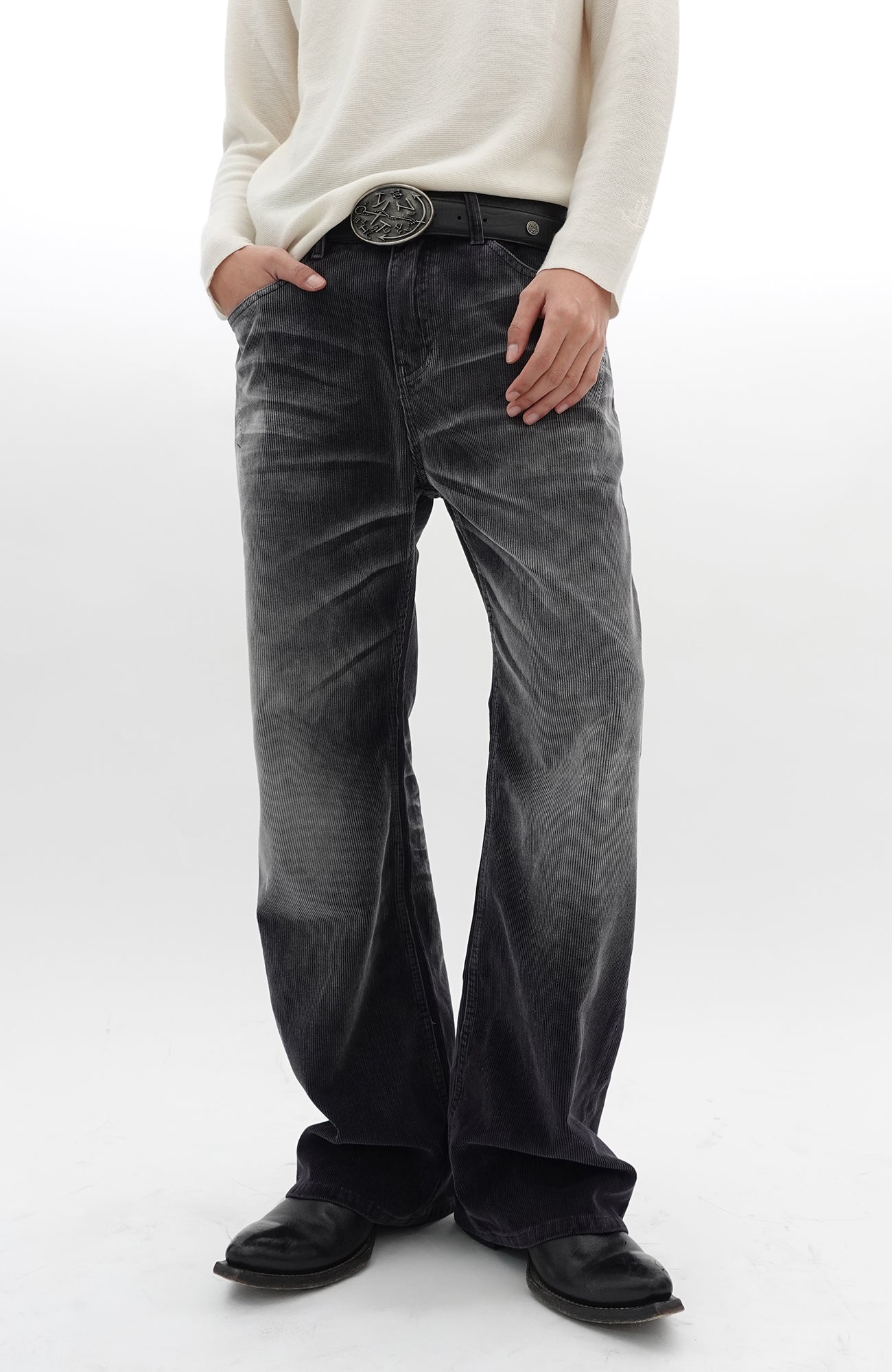 IN EXISTENCE Star Embroidered Corduroy Flare Jeans, premium urban and streetwear designers apparel on PROJECTISR.com, IN EXISTENCE