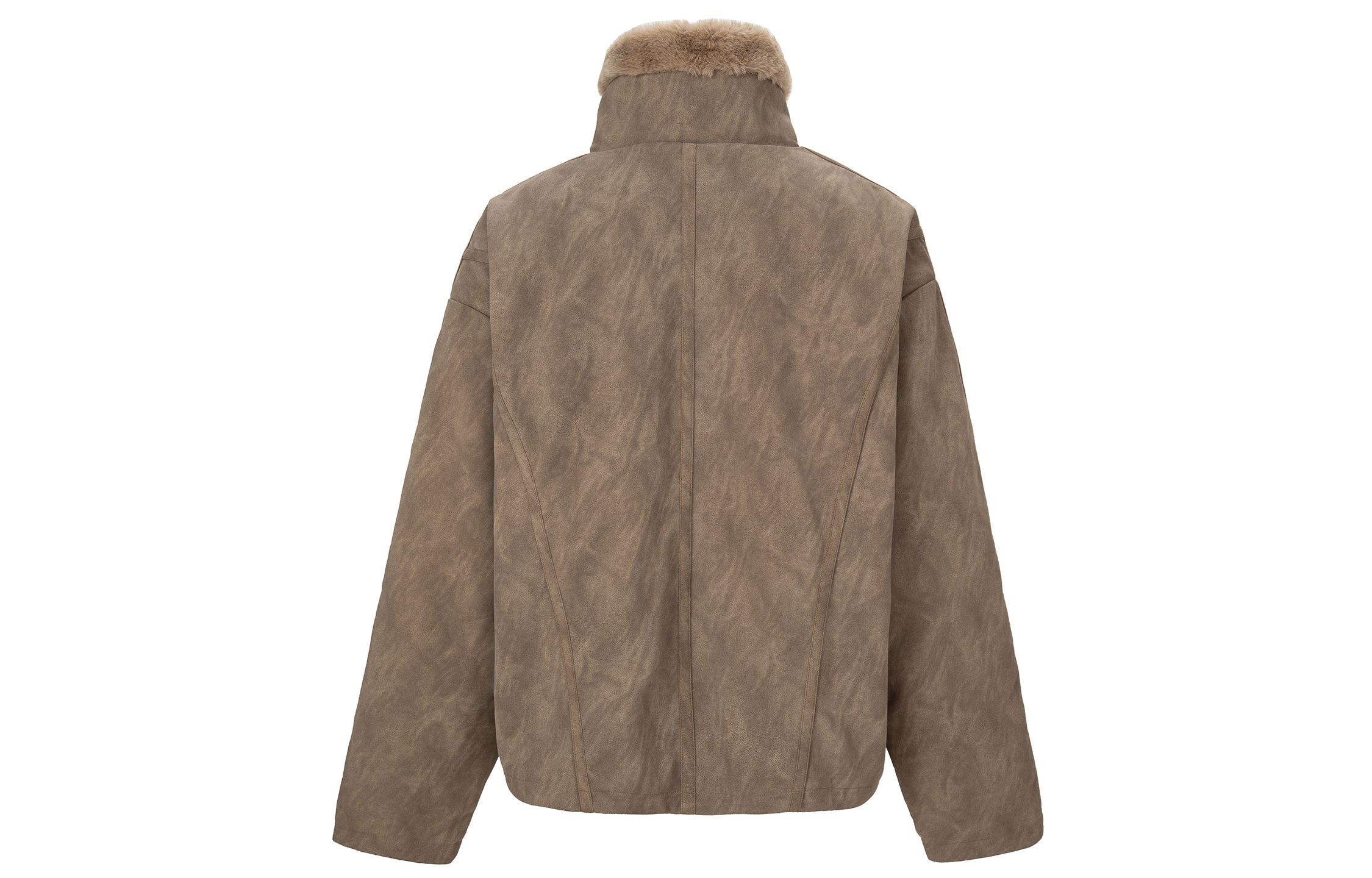 F2CE Aged Suede Faux Fur High-Collar Jacket