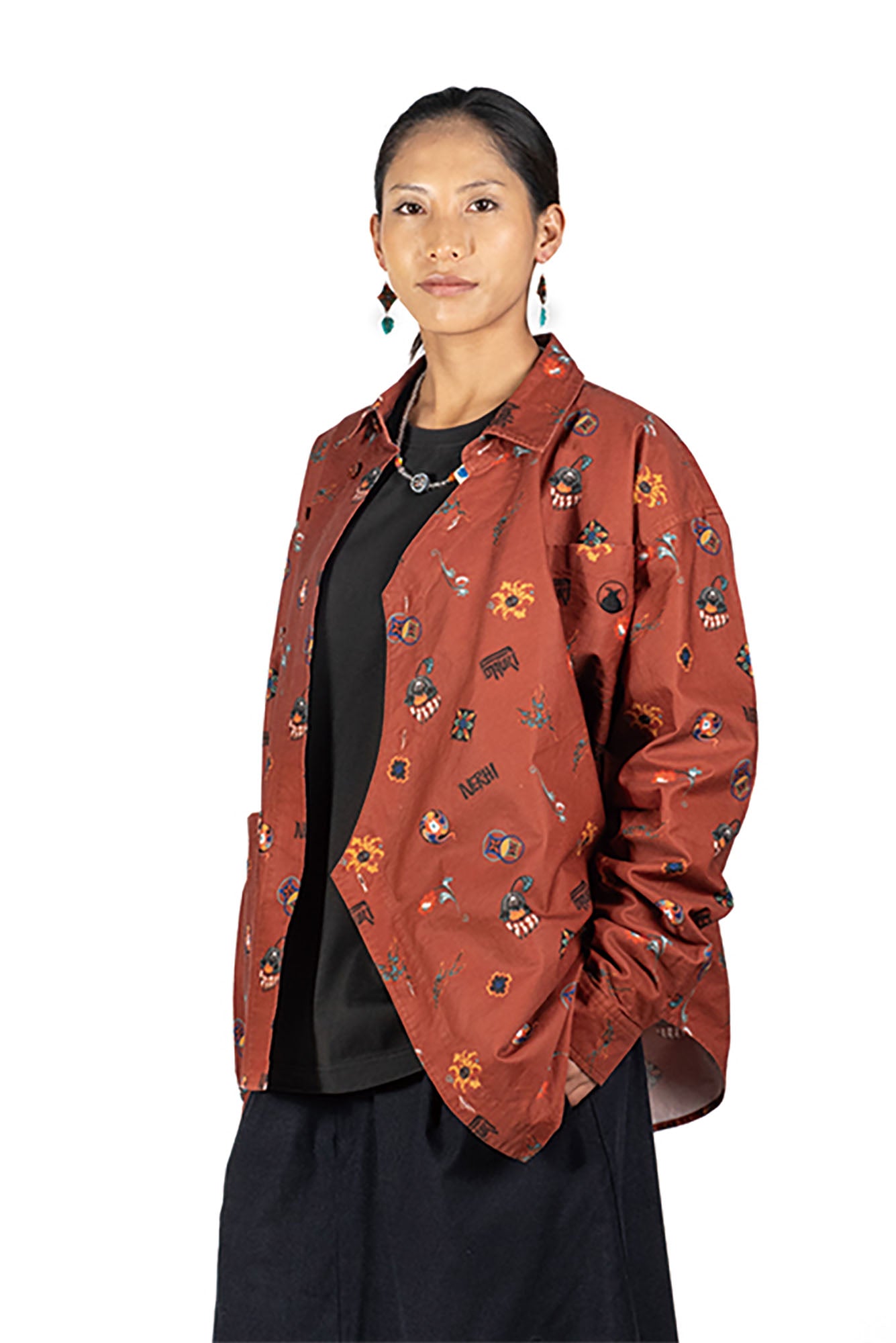 NERHI Asym Tribal Totem Full-Print Shirt