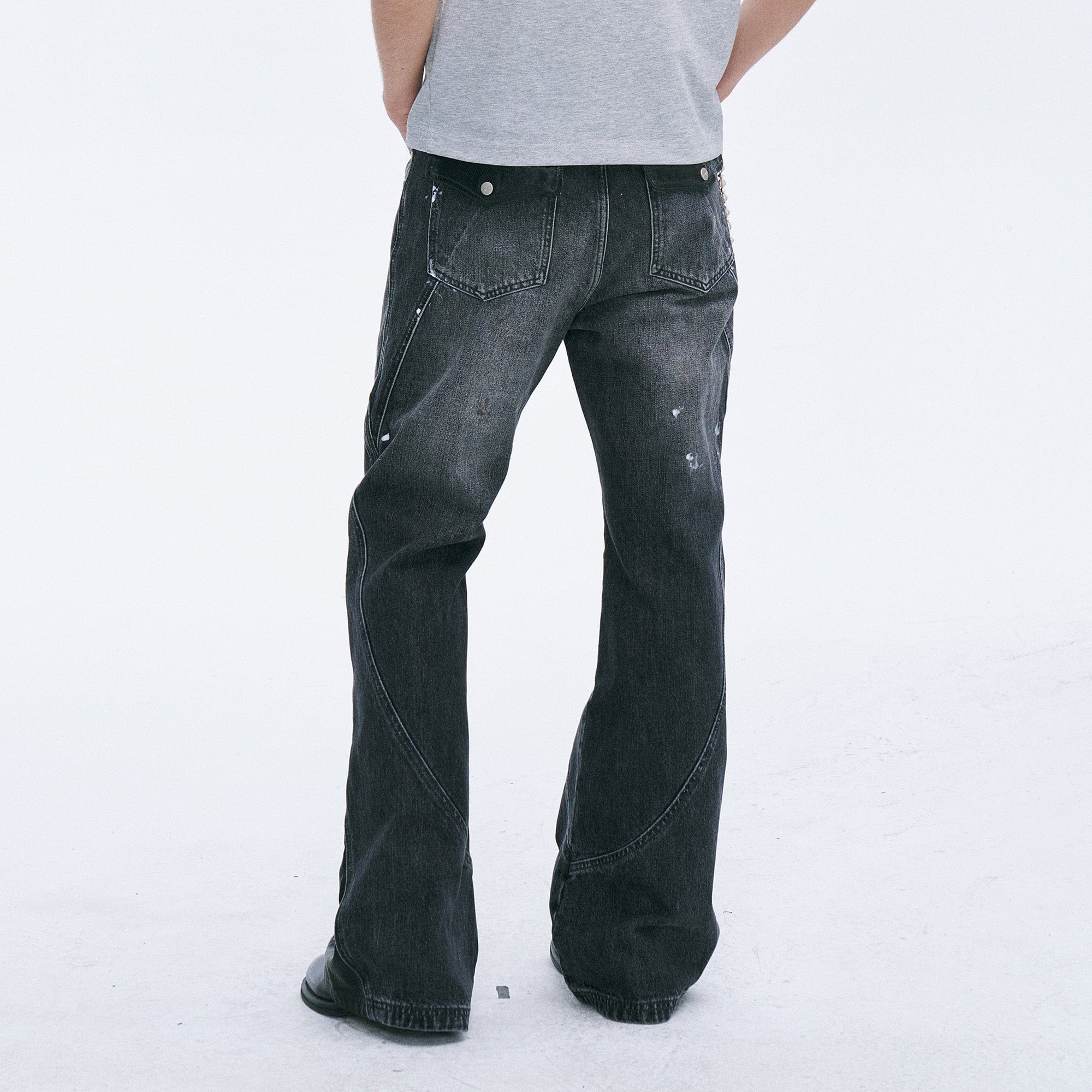 CATSSTAC Washed Panel Paint-Stain Wide-Leg Jeans, premium urban and streetwear designers apparel on PROJECTISR.com, CATSSTAC