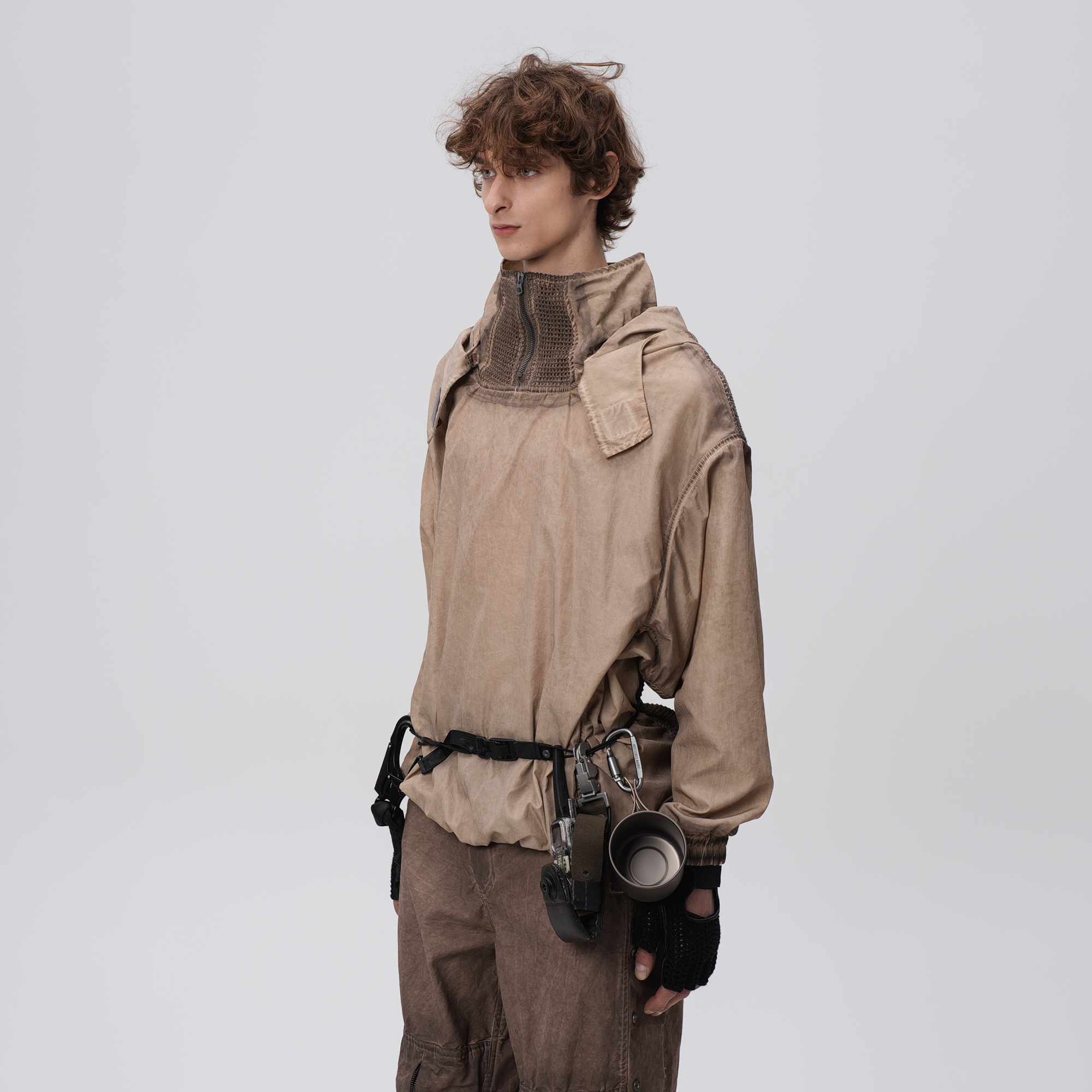 STEAM Distressed Zip-Up Detachable Hooded Jacket