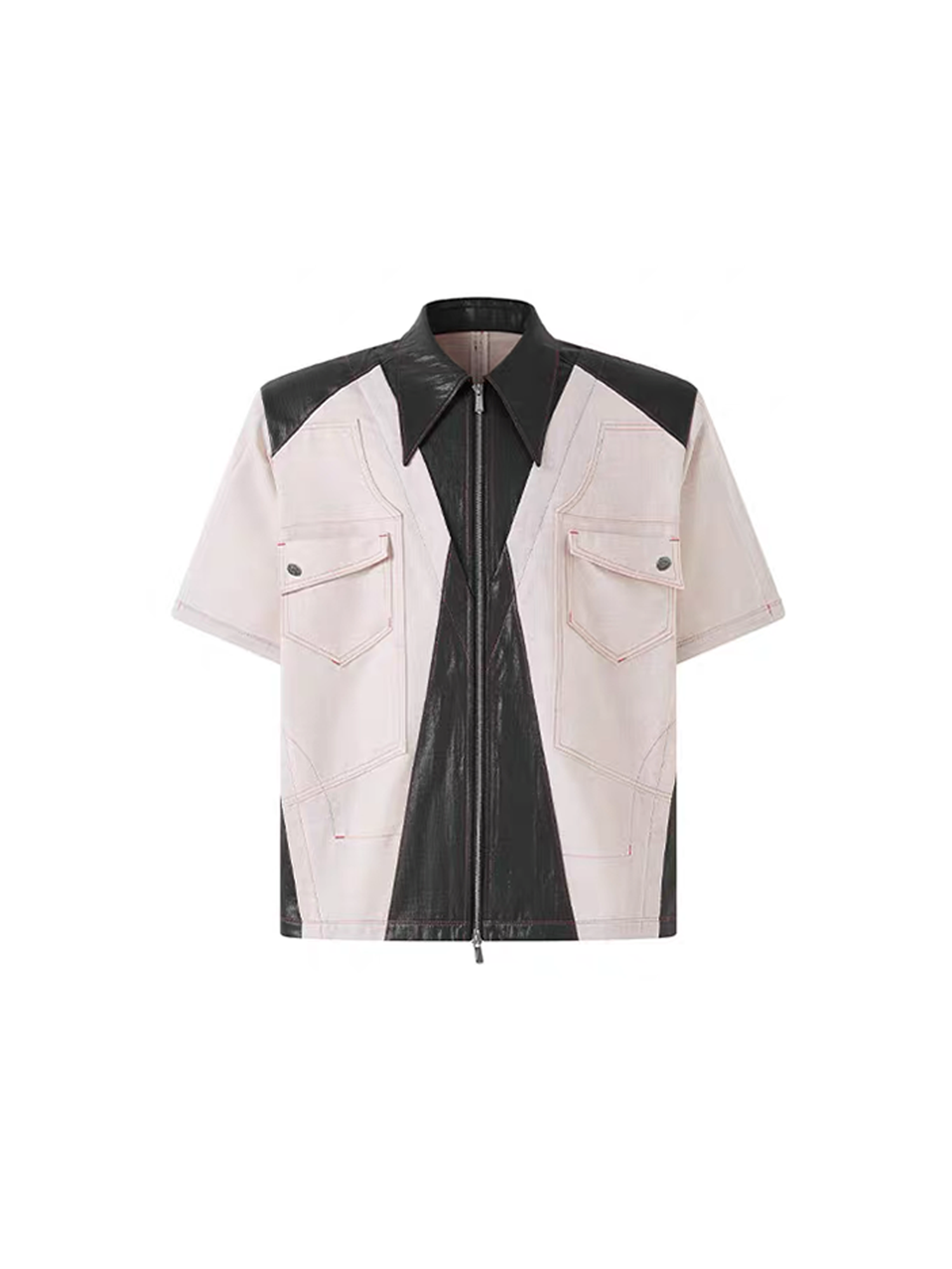 TIWILLTANG Contrast Stitch Paneled Zip-Up Half Shirt