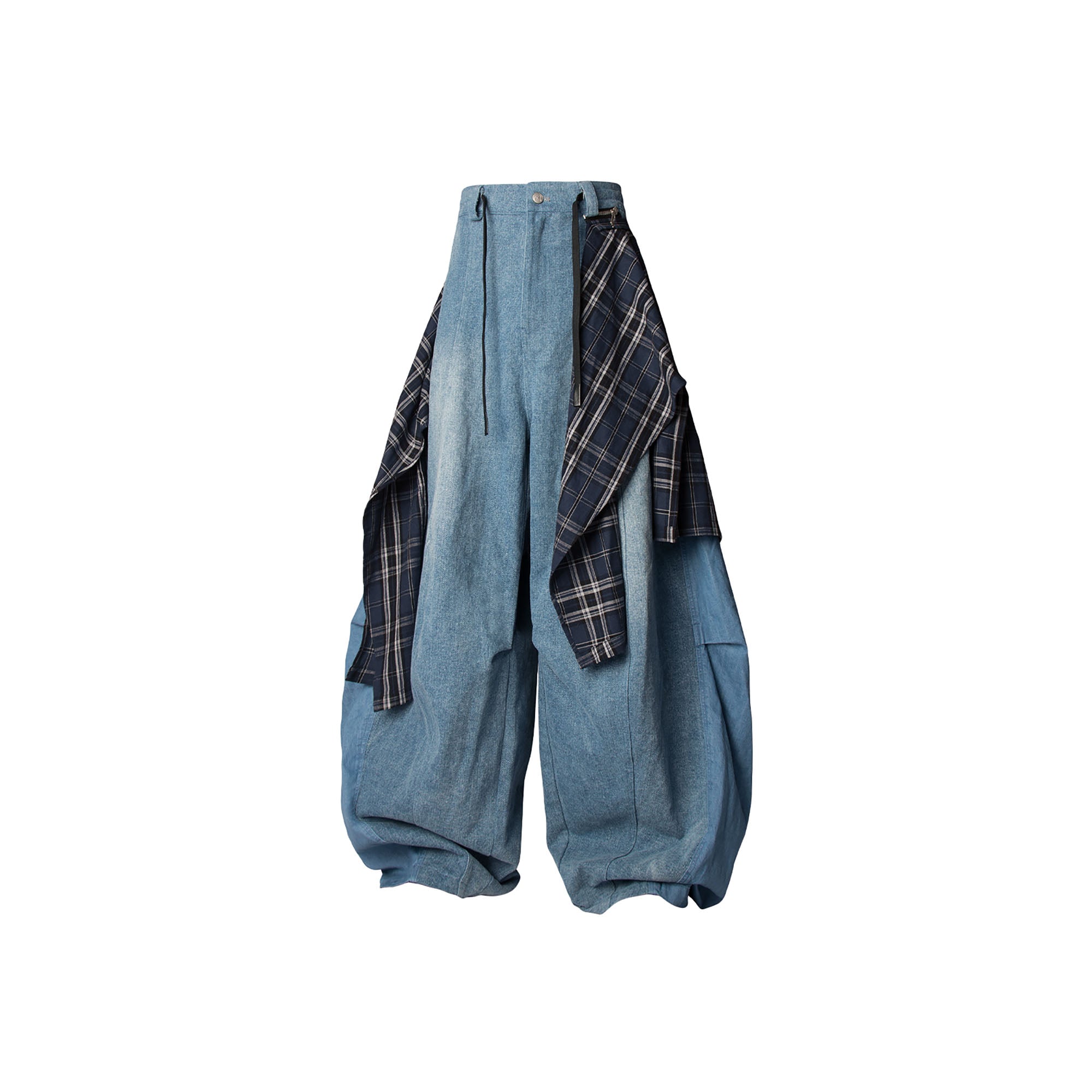 RELABEL Detachable Plaid Back Flap Oversized Jeans