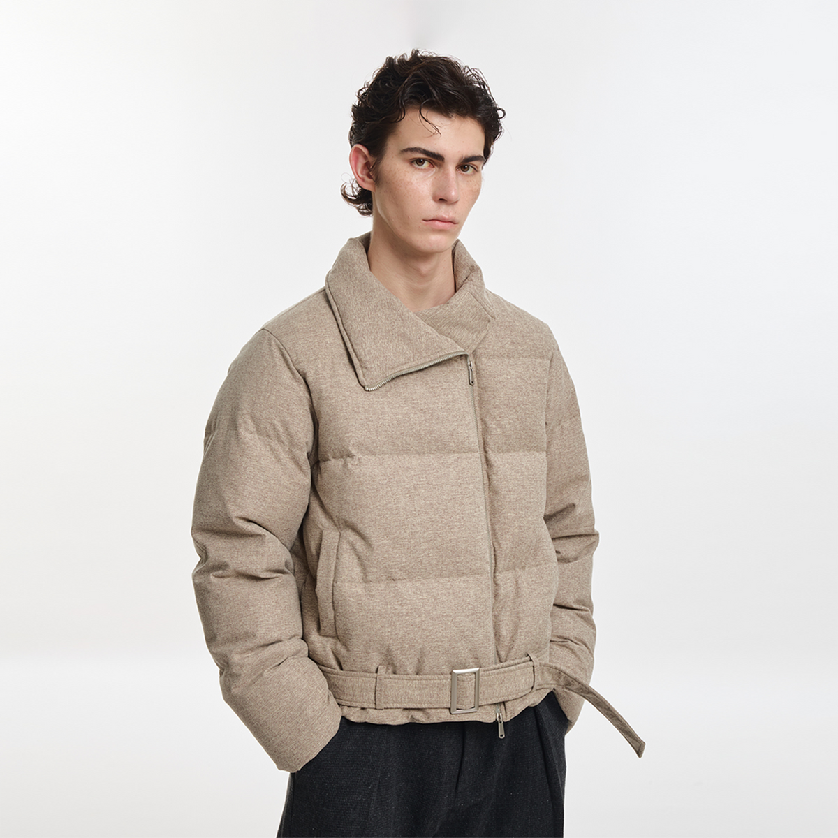 KREATE Asymmetrical Placket Multi-Collar Down Jacket