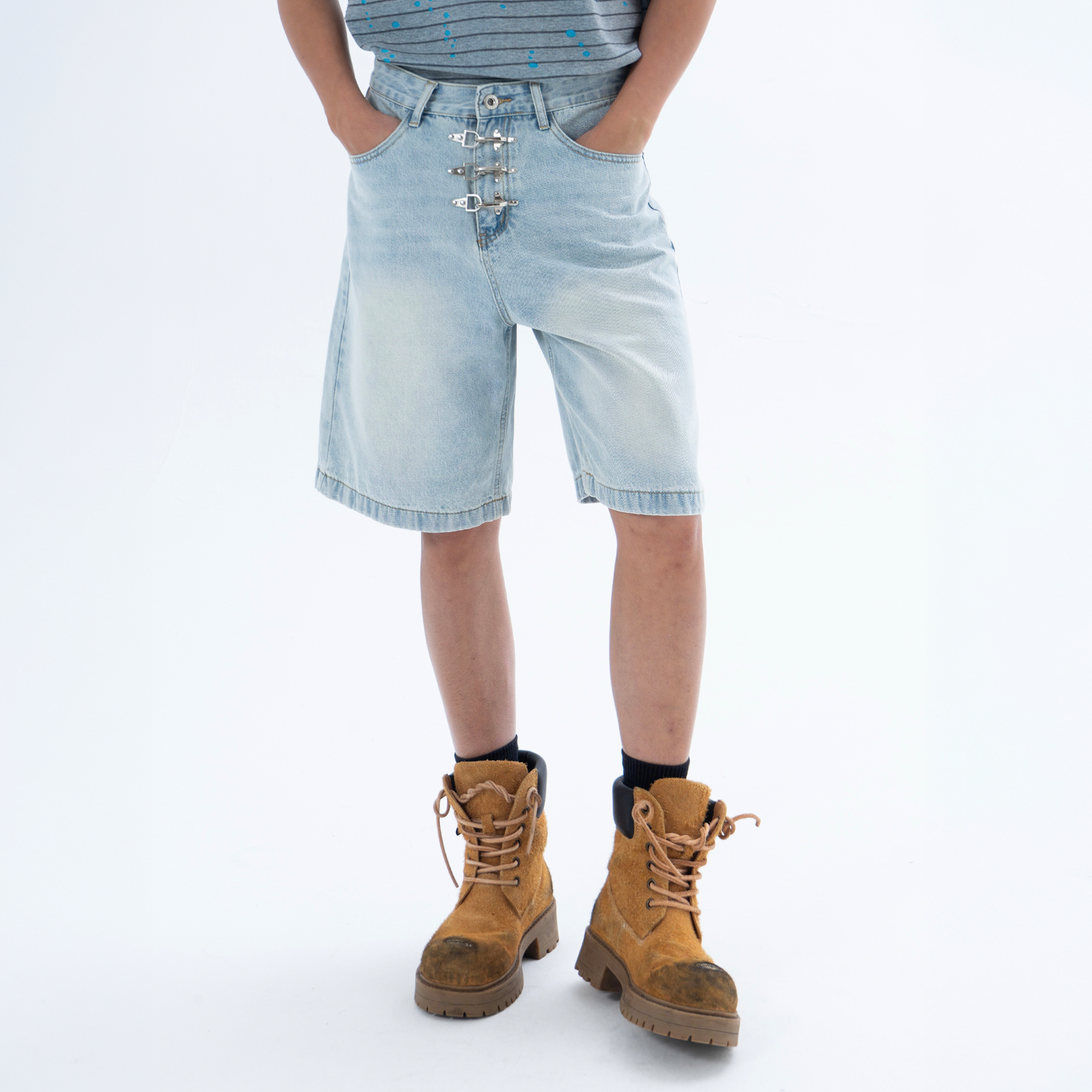 CLP Washed Metal Clasp Denim Shorts