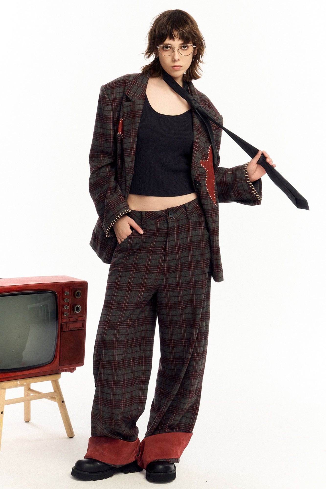 OIPWORD Retro Birds Patchwork Plaid Blazer, premium urban and streetwear designers apparel on PROJECTISR.com, OIPWORD