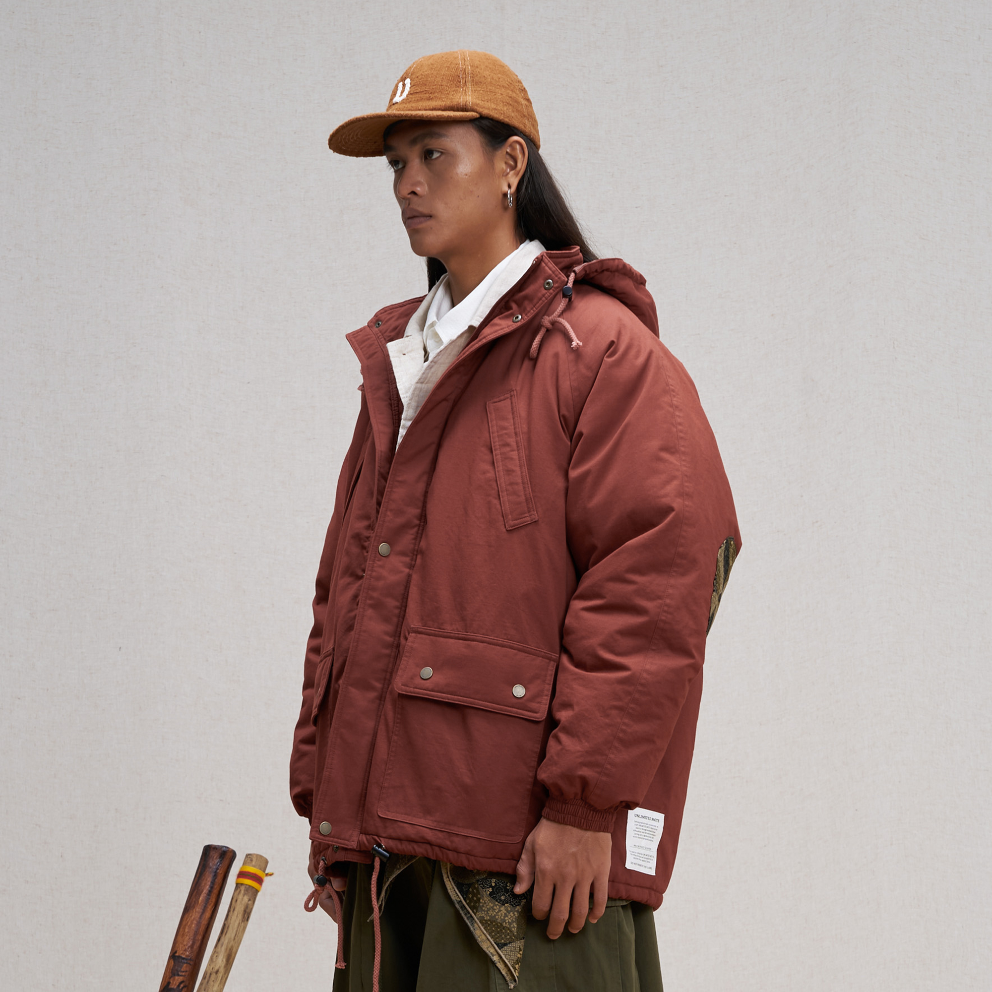 UNLIMITED MOTE Patchwork-Elbow Padded Utility Parka