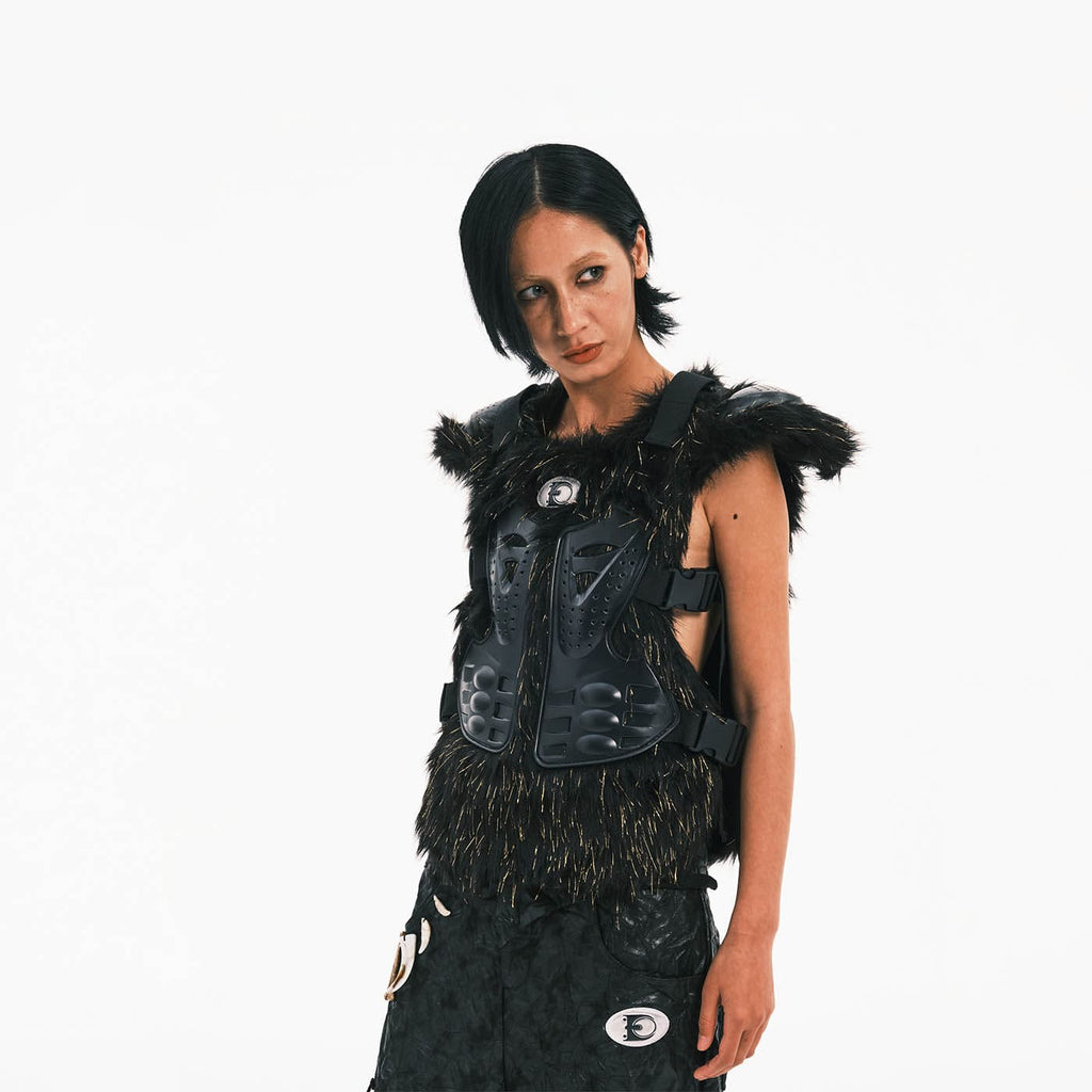 EMBRYO Cyber Faux Fur Warrior Vest, premium urban and streetwear designers apparel on PROJECTISR.com, EMBRYO