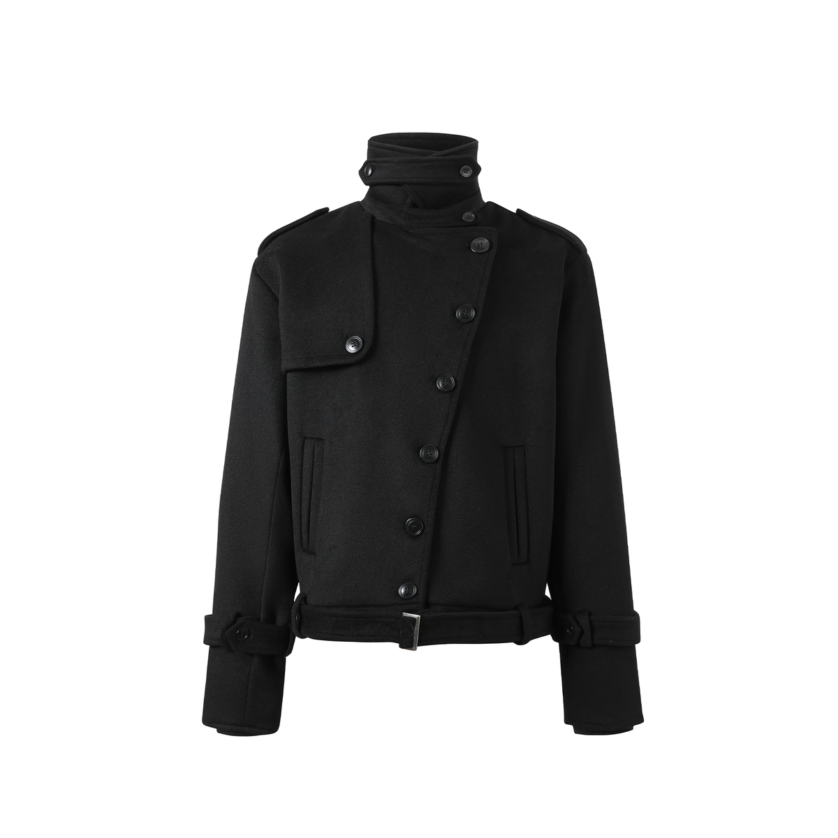 REMODUTION Wool-Blend Asymmetric Lapel Tie-Detail Coat