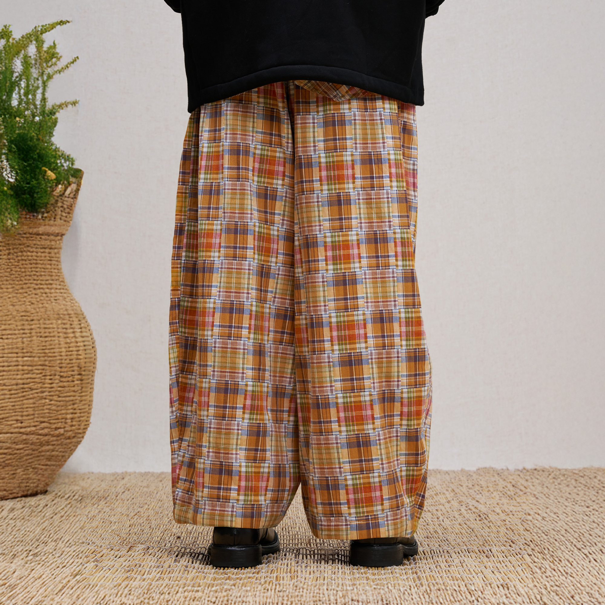 UNLIMITED MOTE Patchwork Plaid Balloon Pants