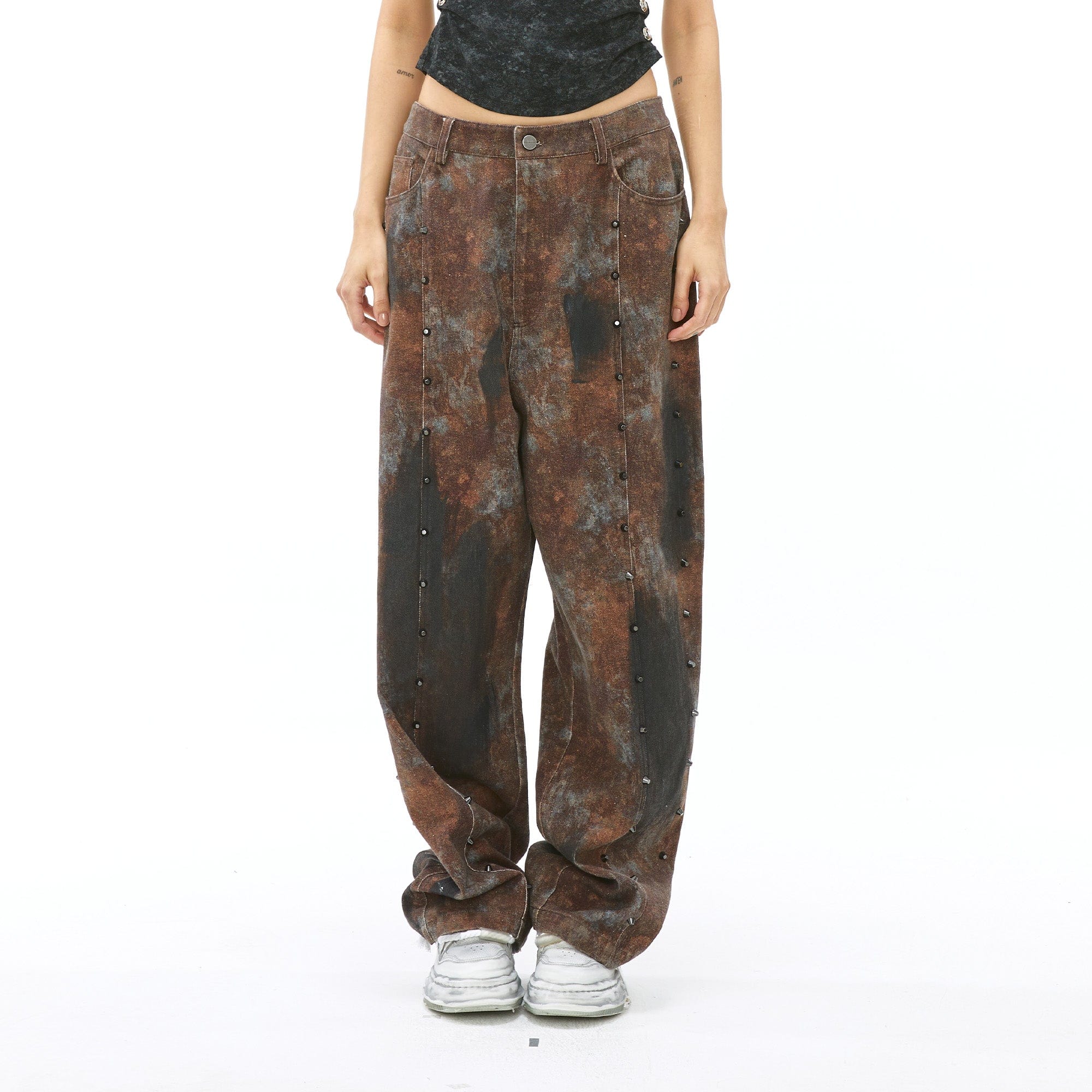 VANN VALRENCE Dirty Fit Studded Straight-Leg Jeans, premium urban and streetwear designers apparel on PROJECTISR.com, VANN VALRENCE