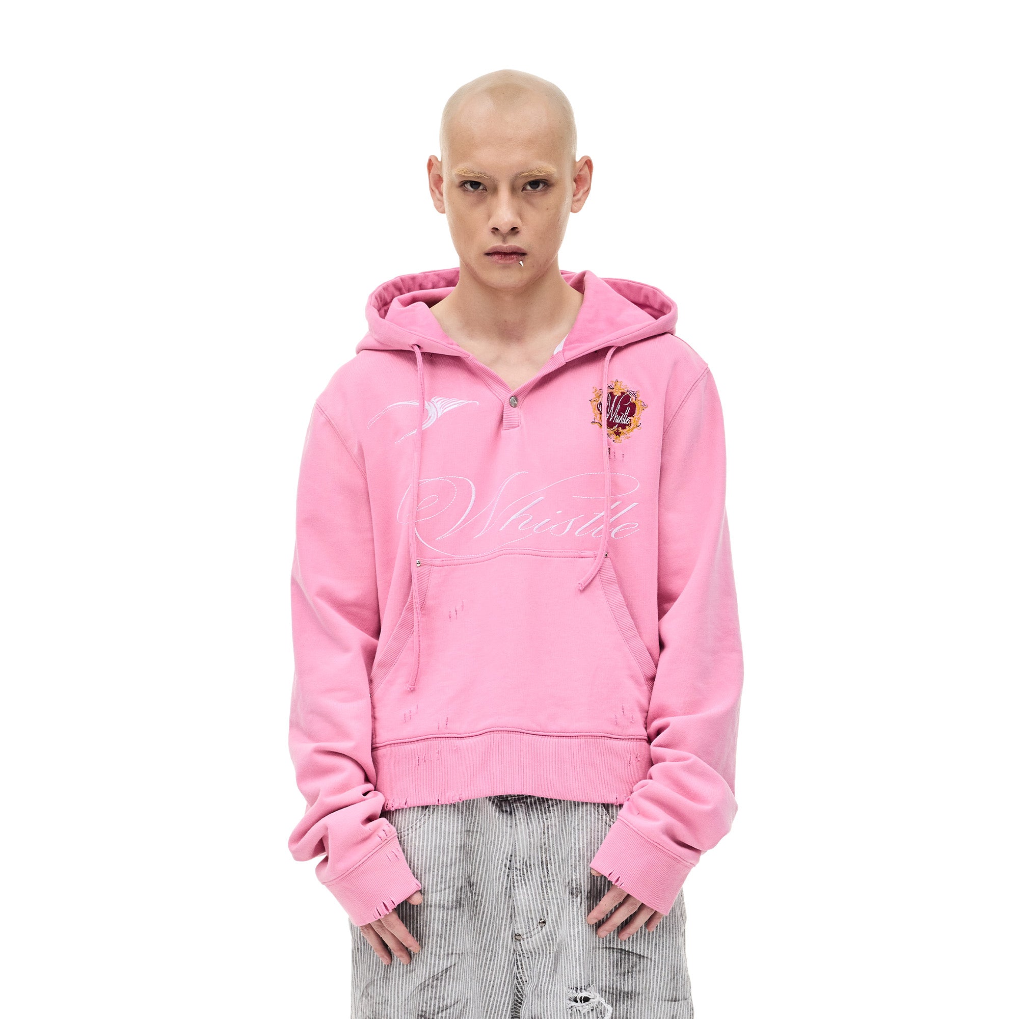 WHISTLEHUNTER Distressed Embroidered V-Neck Hoodie, premium urban and streetwear designers apparel on PROJECTISR.com, WHISTLEHUNTER
